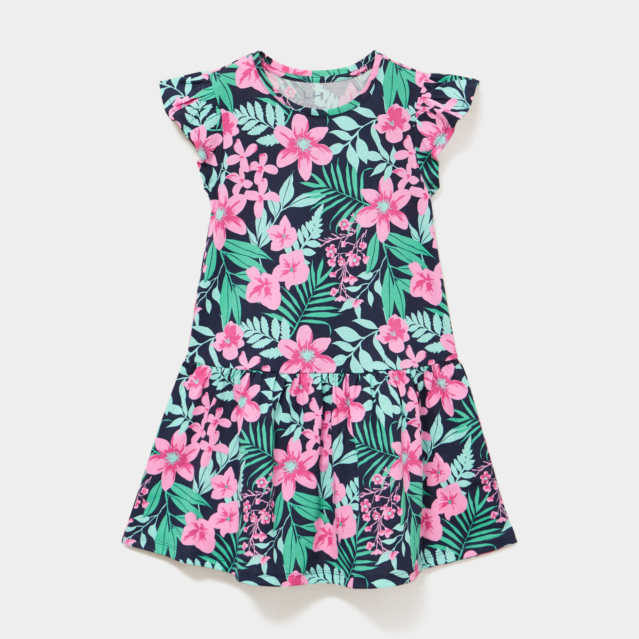 Robe courte &eacute;vas&eacute;e &agrave; volants bleu marine fille