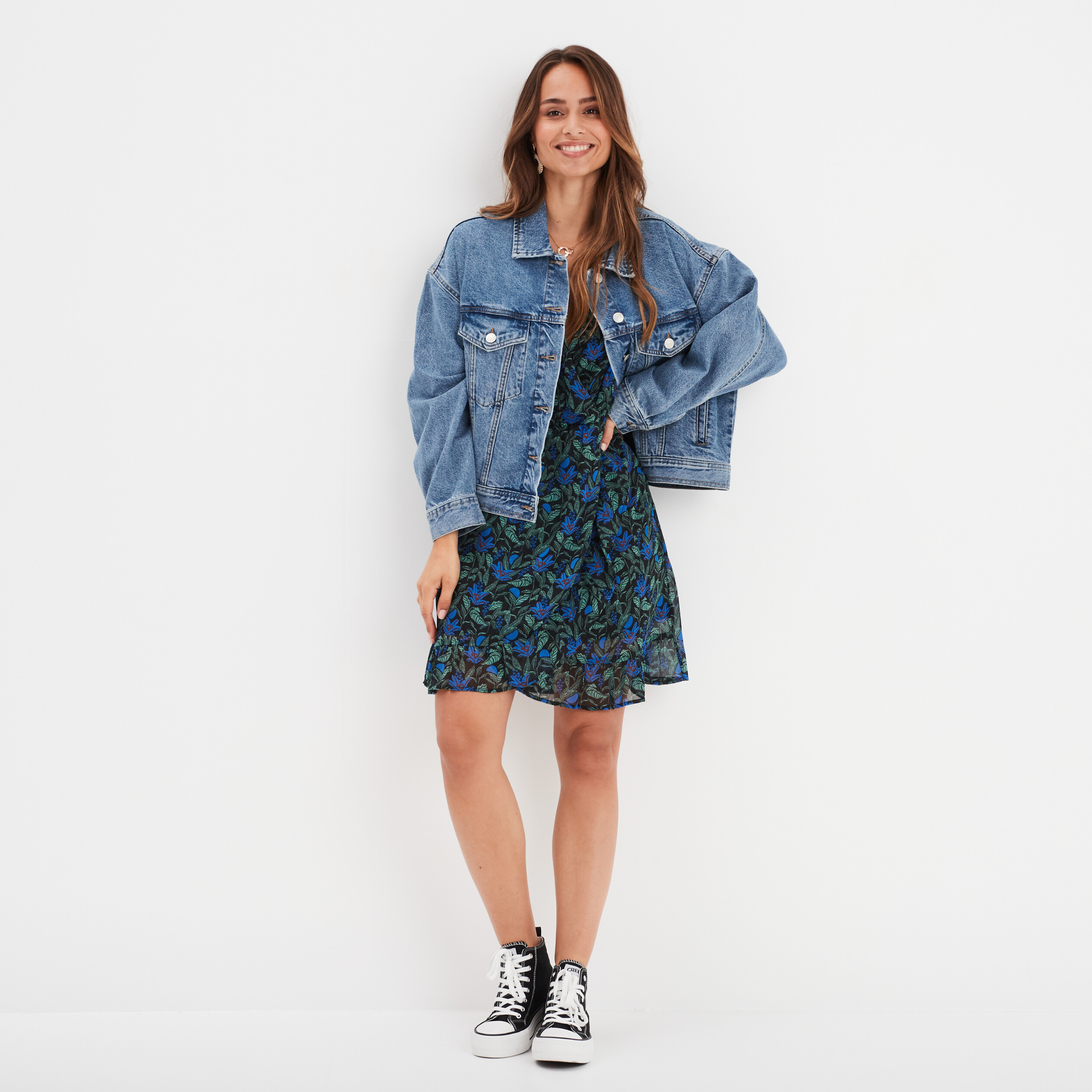 Robe col cache-coeur manches papillons vert femme