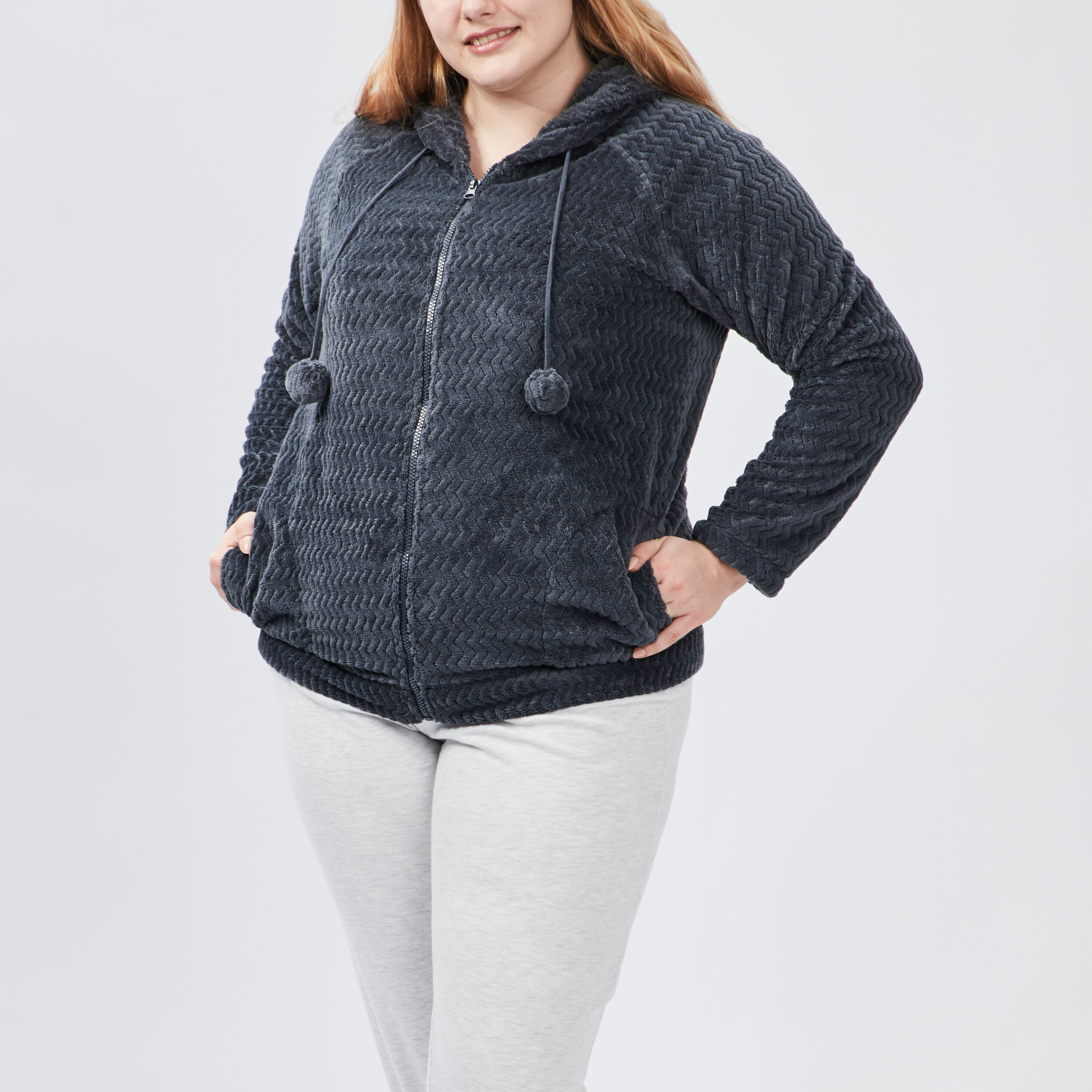 veste de pyjama a capuche gris femmegt Veste de pyjama à capuche gris femme grande taille