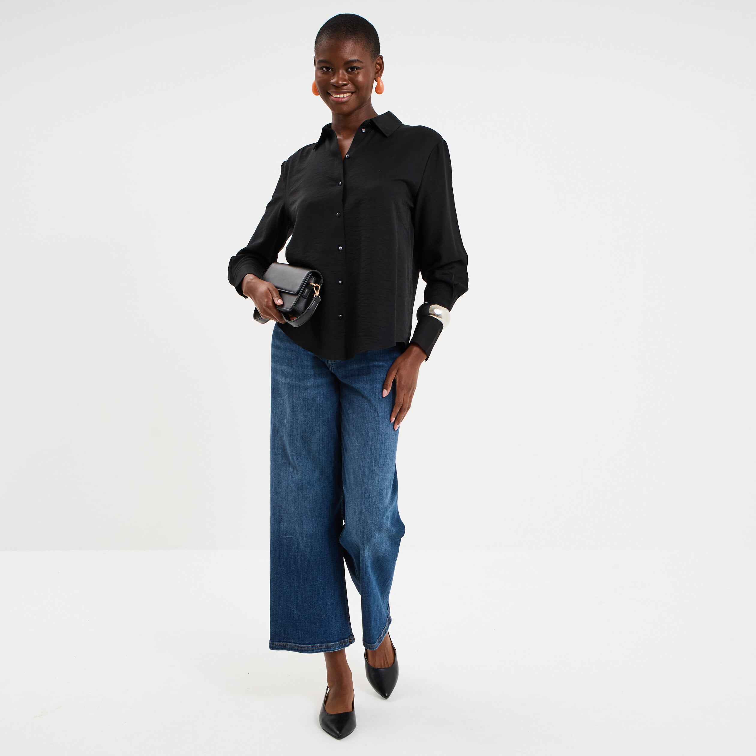 Chemise manches longues noir femme