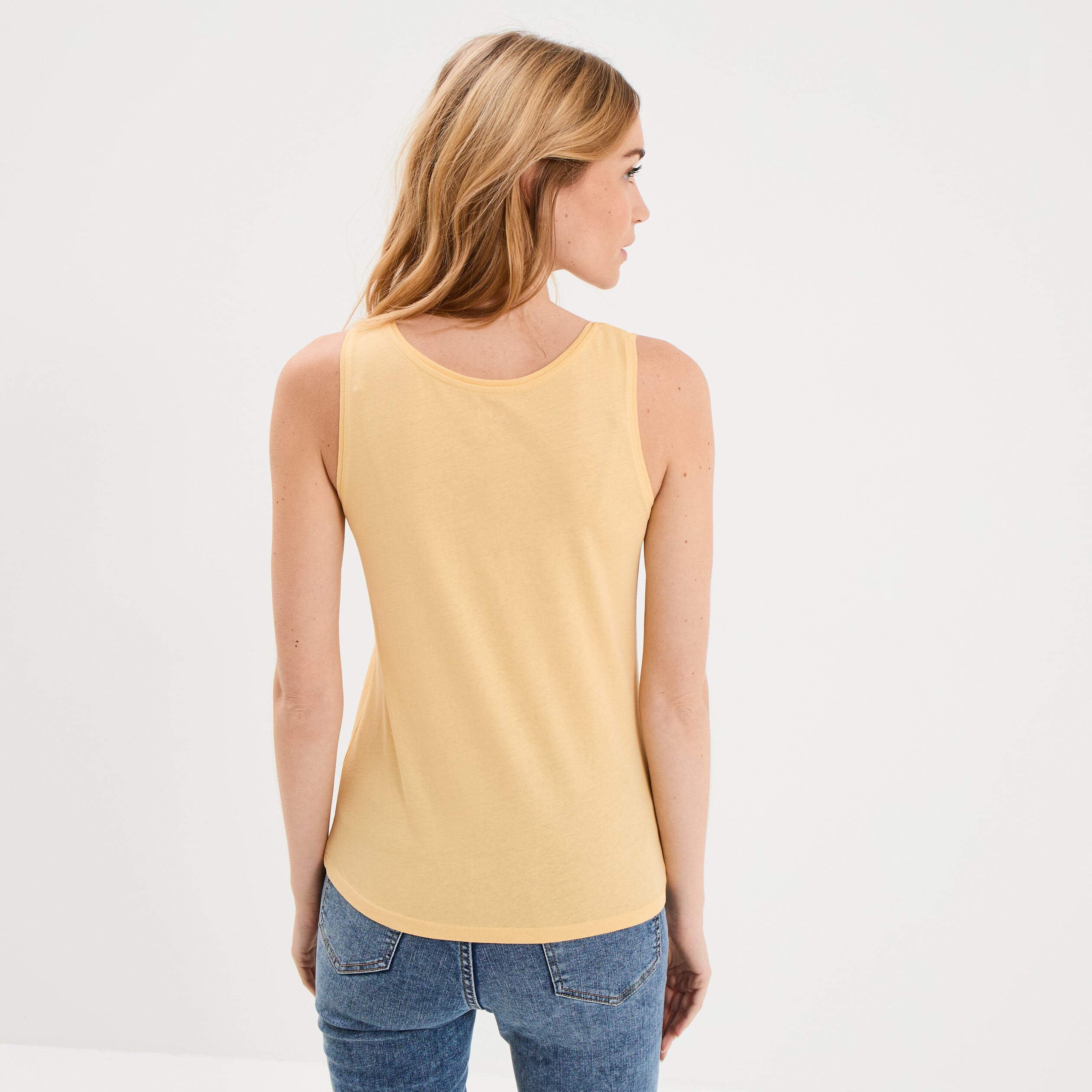 D&eacute;bardeur bretelles larges coton jaune clair femme