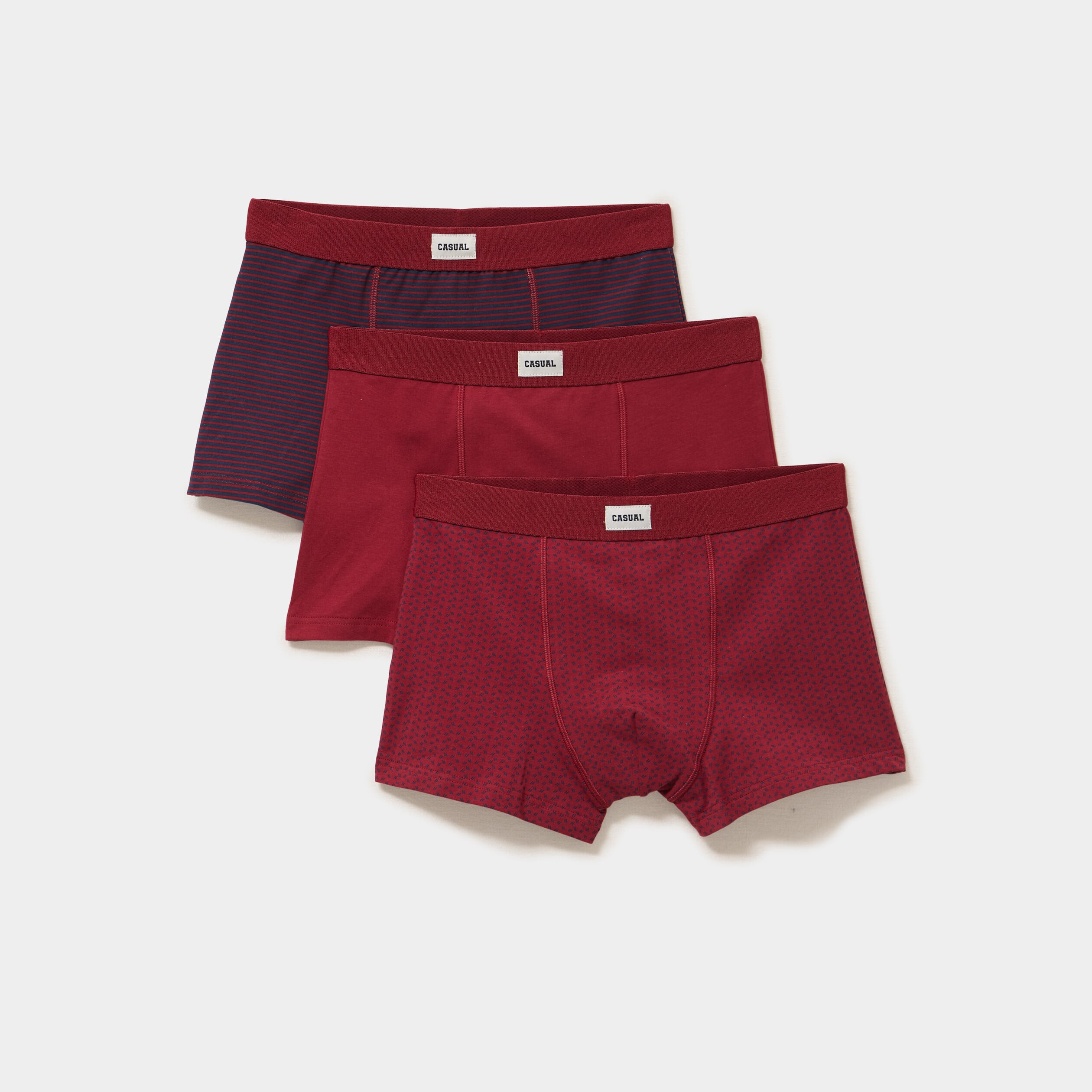 Lot 3 boxers coton stretch bordeaux homme