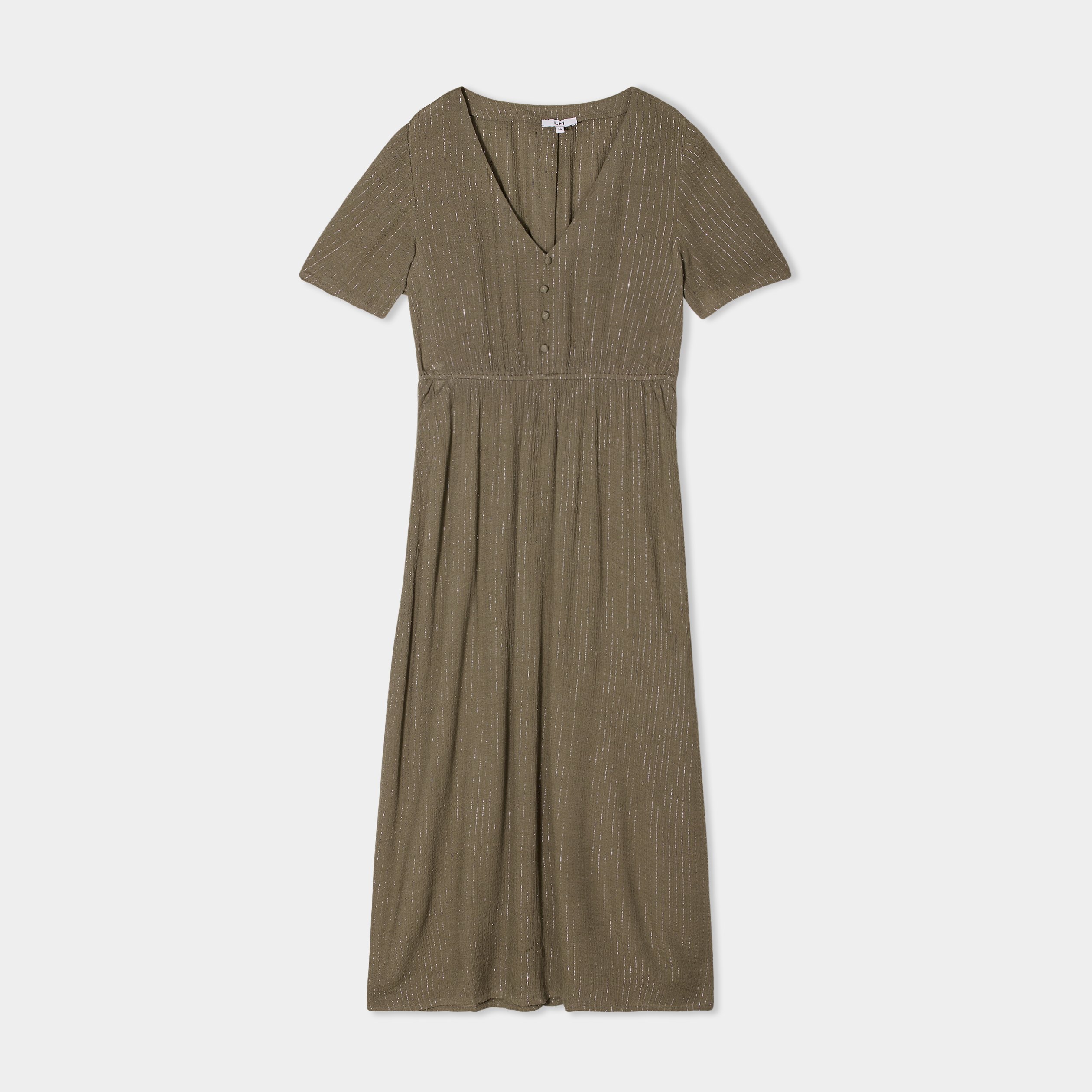 robe longue empire fils metallises vert kaki femme Robe longue empire fils métallisés vert kaki femme