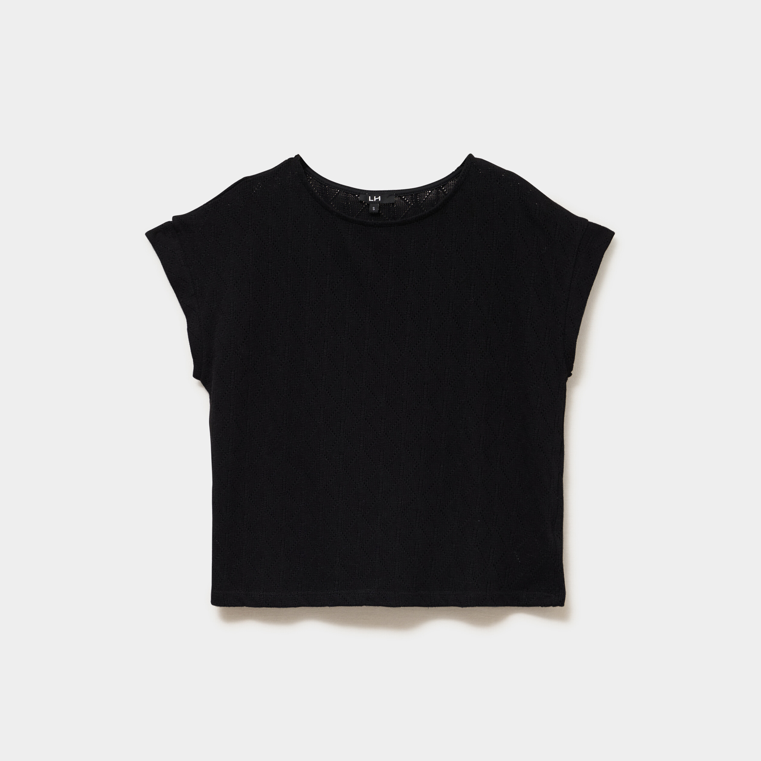 T-shirt ajour&eacute; manches courtes noir femme