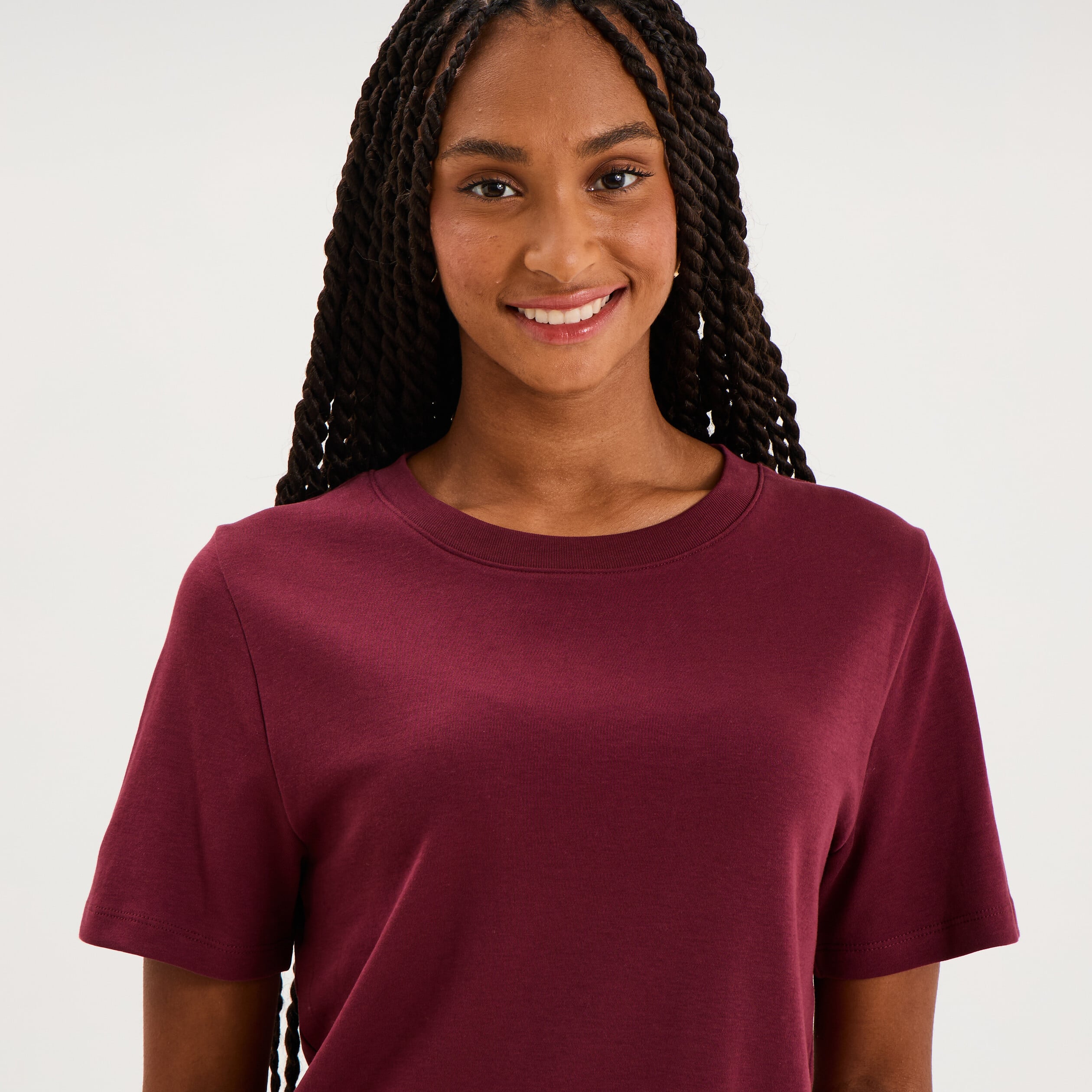 T-shirt manches courtes col rond coton bordeaux femme
