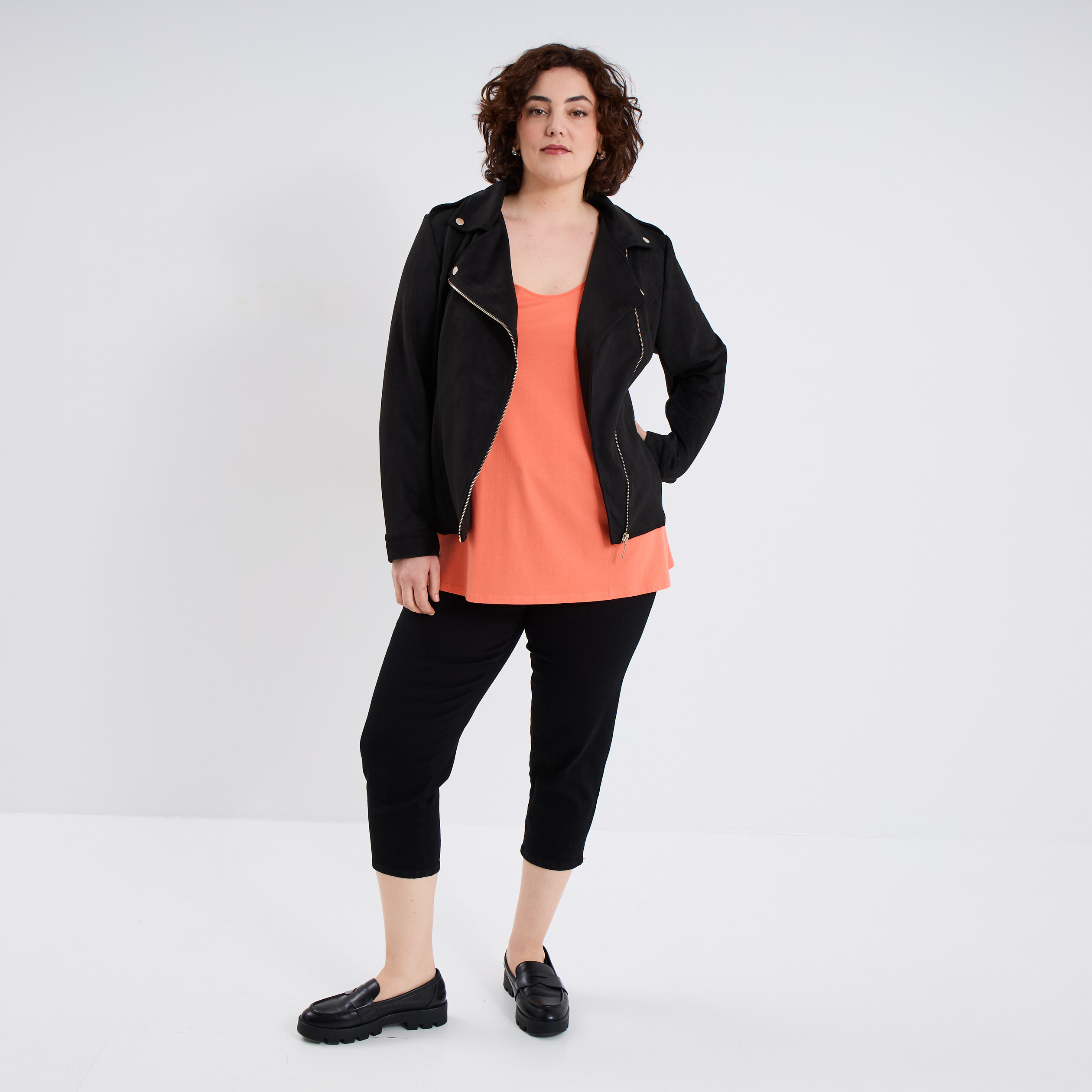 Débardeur ajusté sans manches coton rose corail femme grande taille