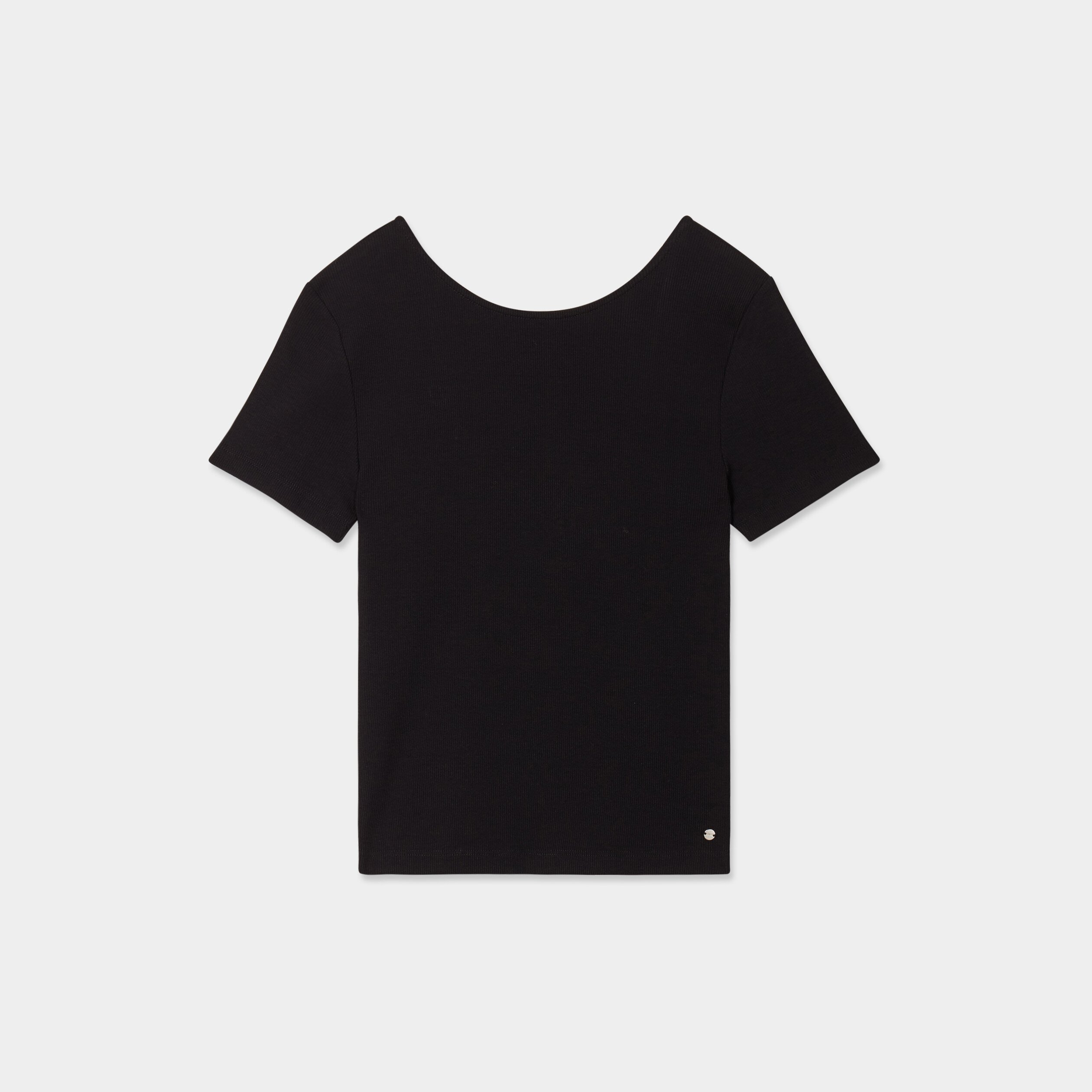 t shirt dos nu avec lacage noir femme T-shirt dos nu avec laçage noir femme