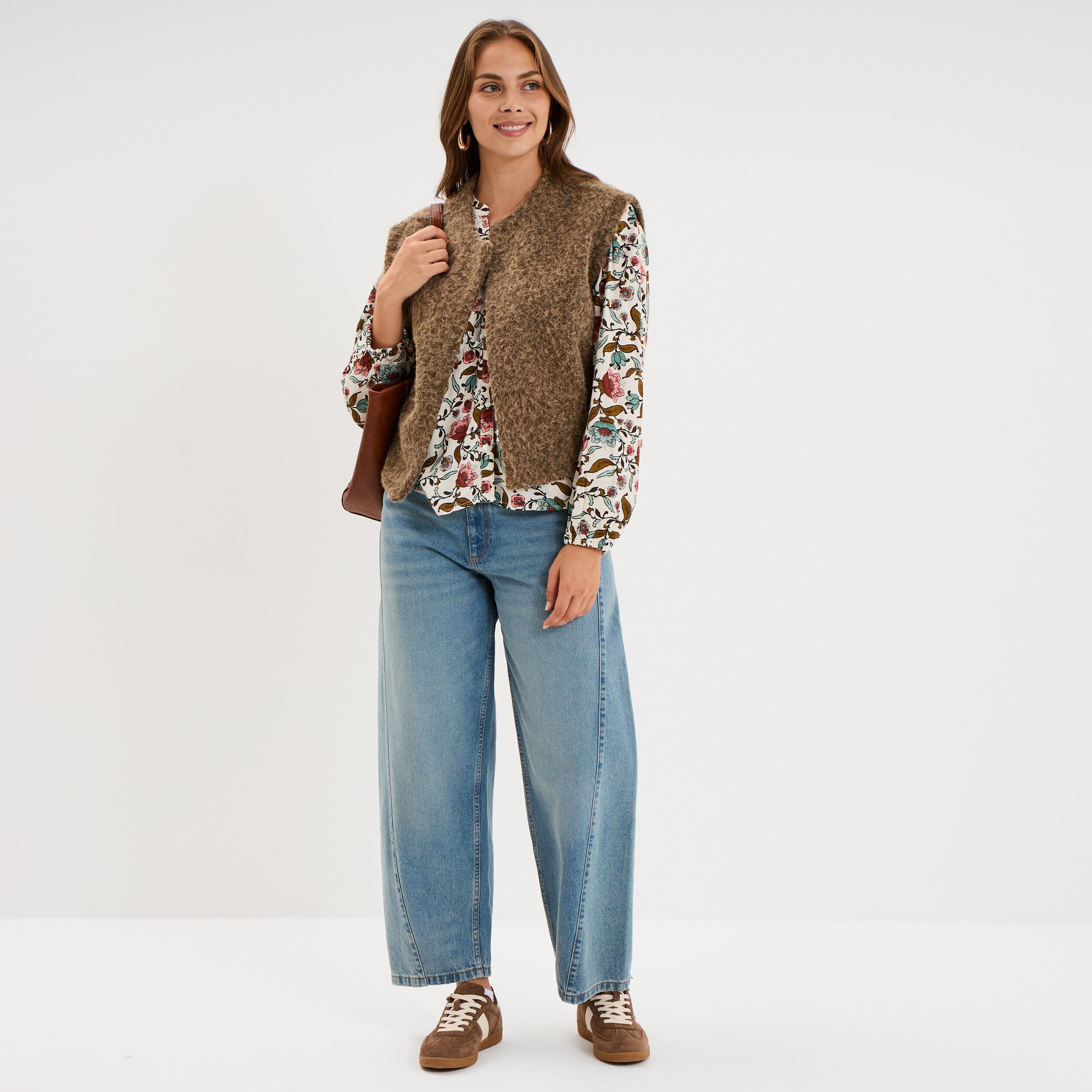 Veste sans manches effet bouclette vert kaki femme