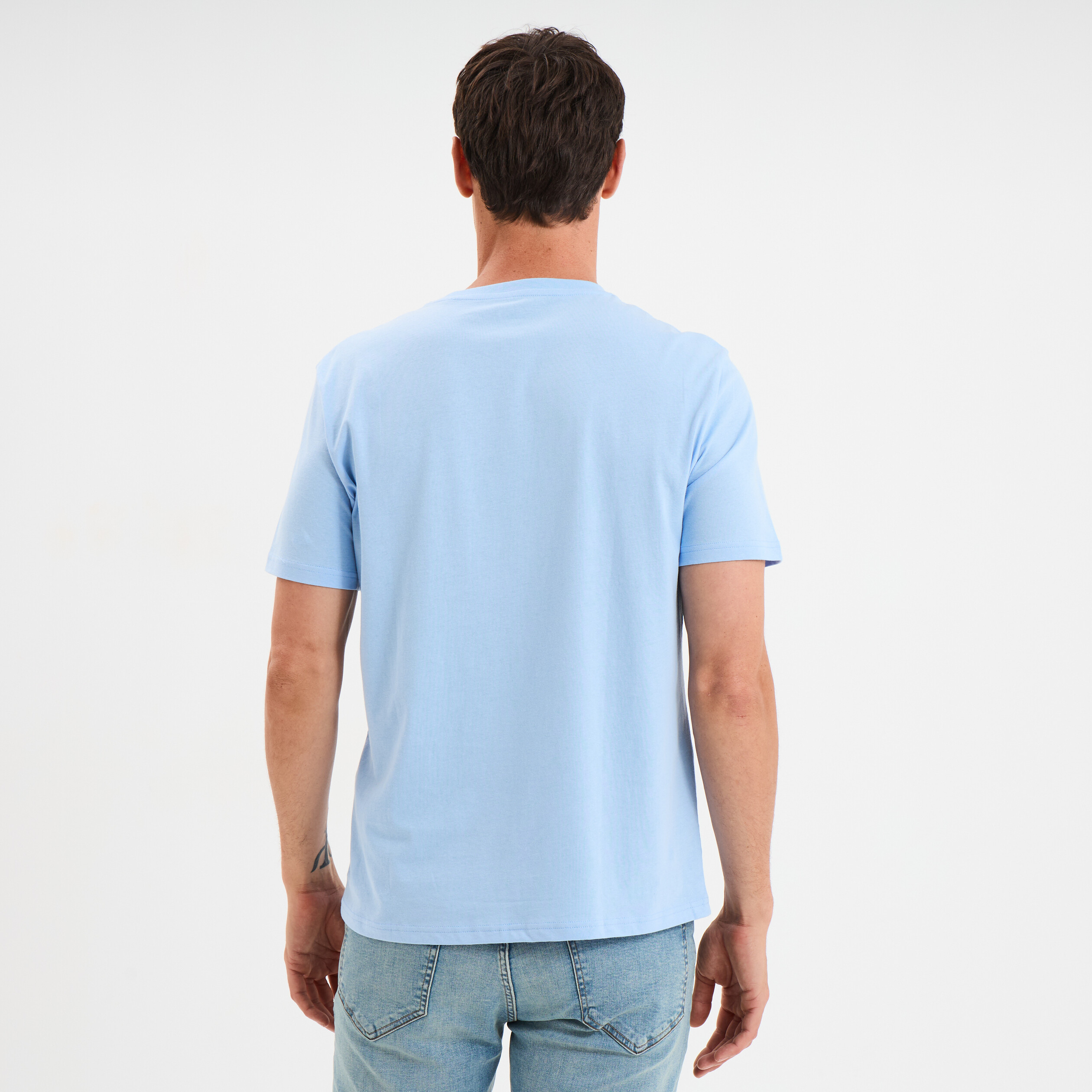 T-shirt droit en coton manches courtes bleu clair homme