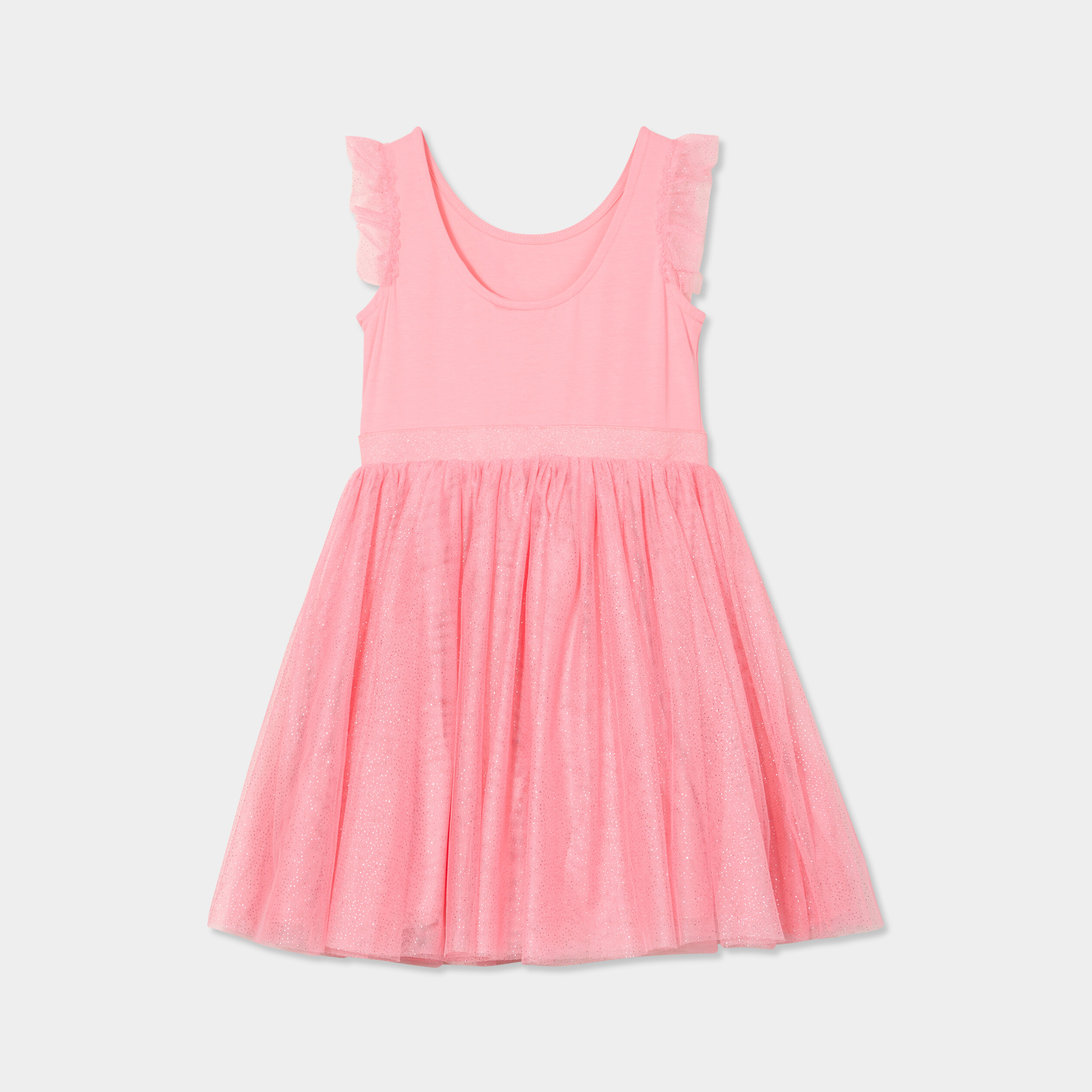 Robe volants en tulle sans manches rose fille