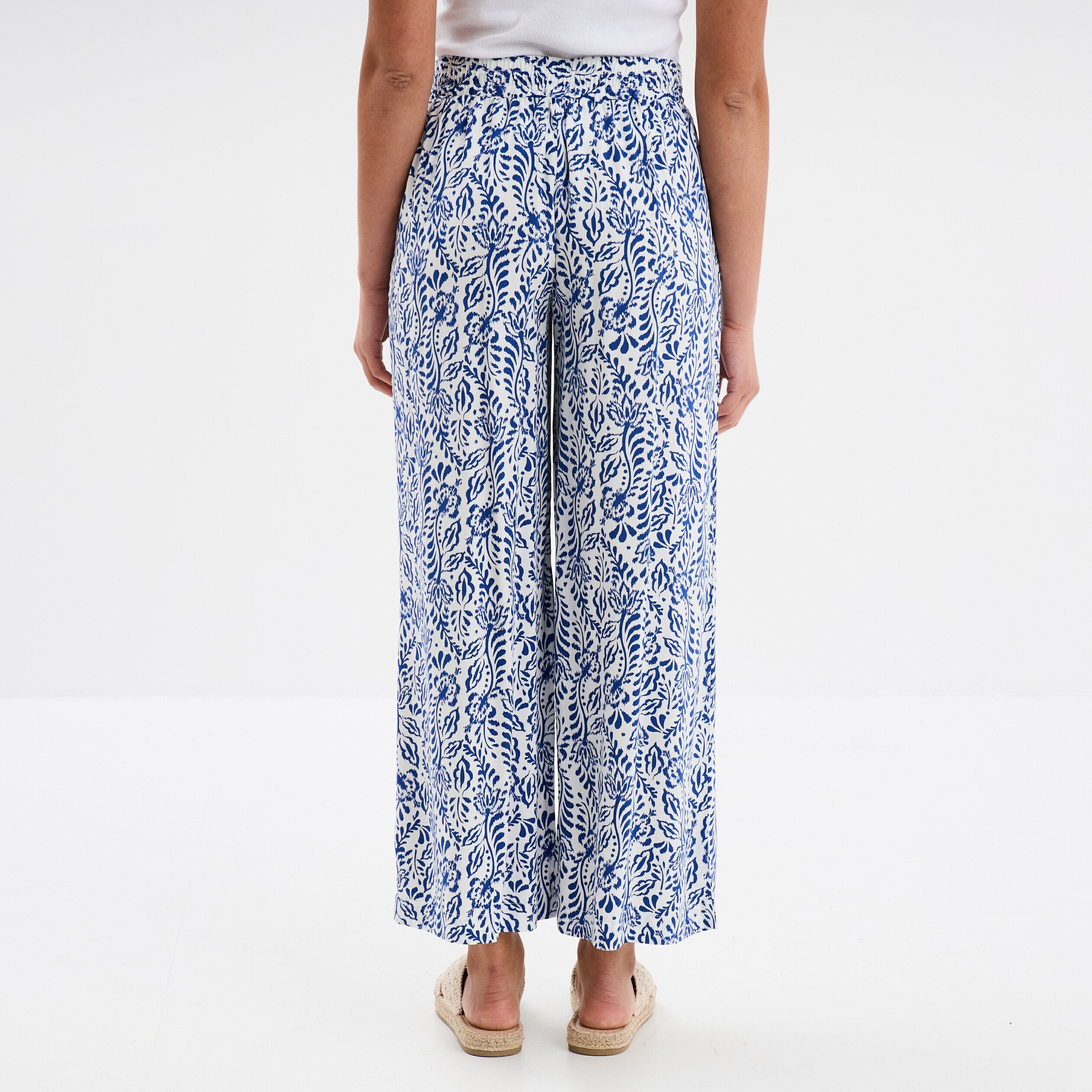 pantalon fluide large taille elastiquee bleu marine femme Pantalon fluide large taille élastiquée bleu marine femme