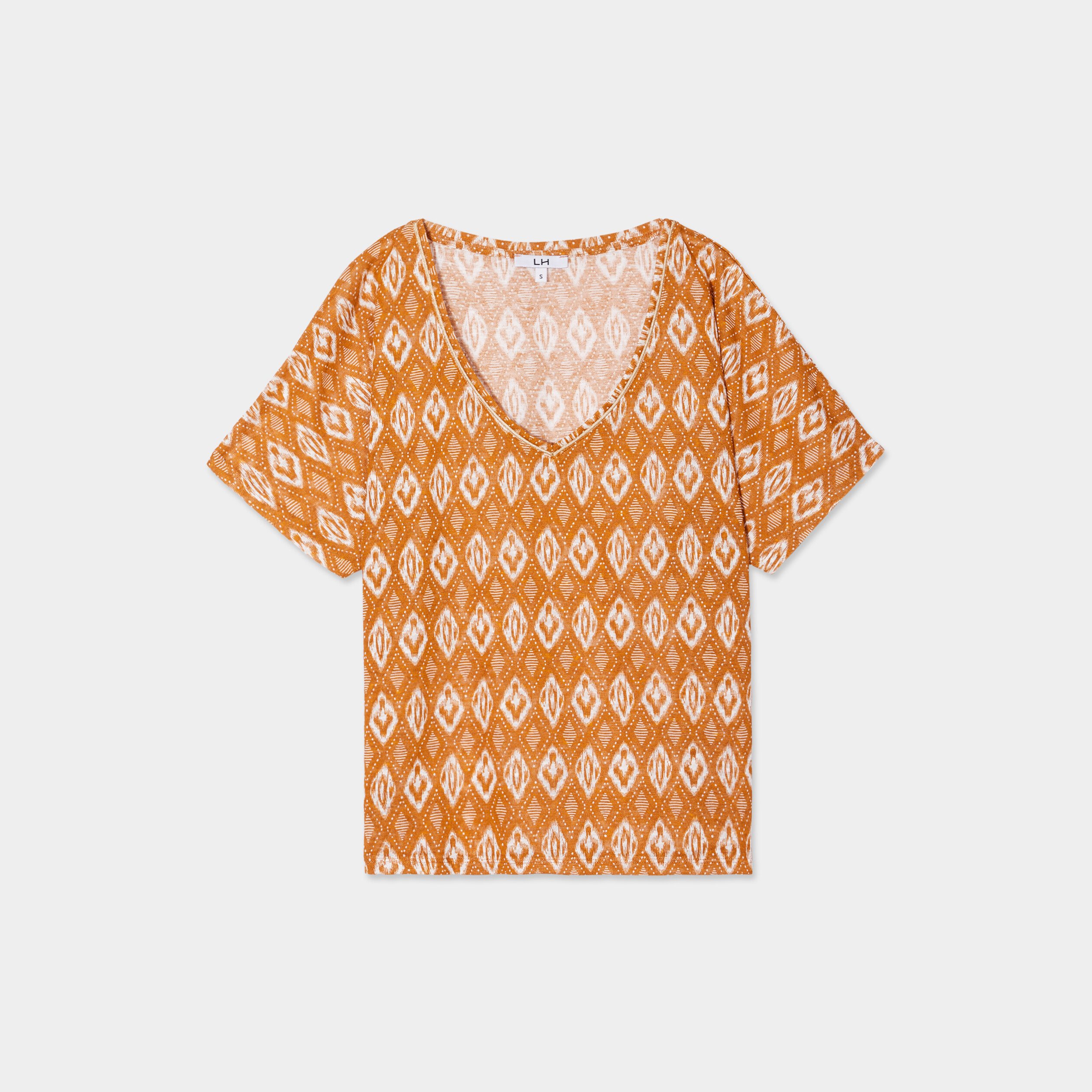 t shirt col en v manches courtes jaune moutarde femme T-shirt col en V manches courtes jaune moutarde femme