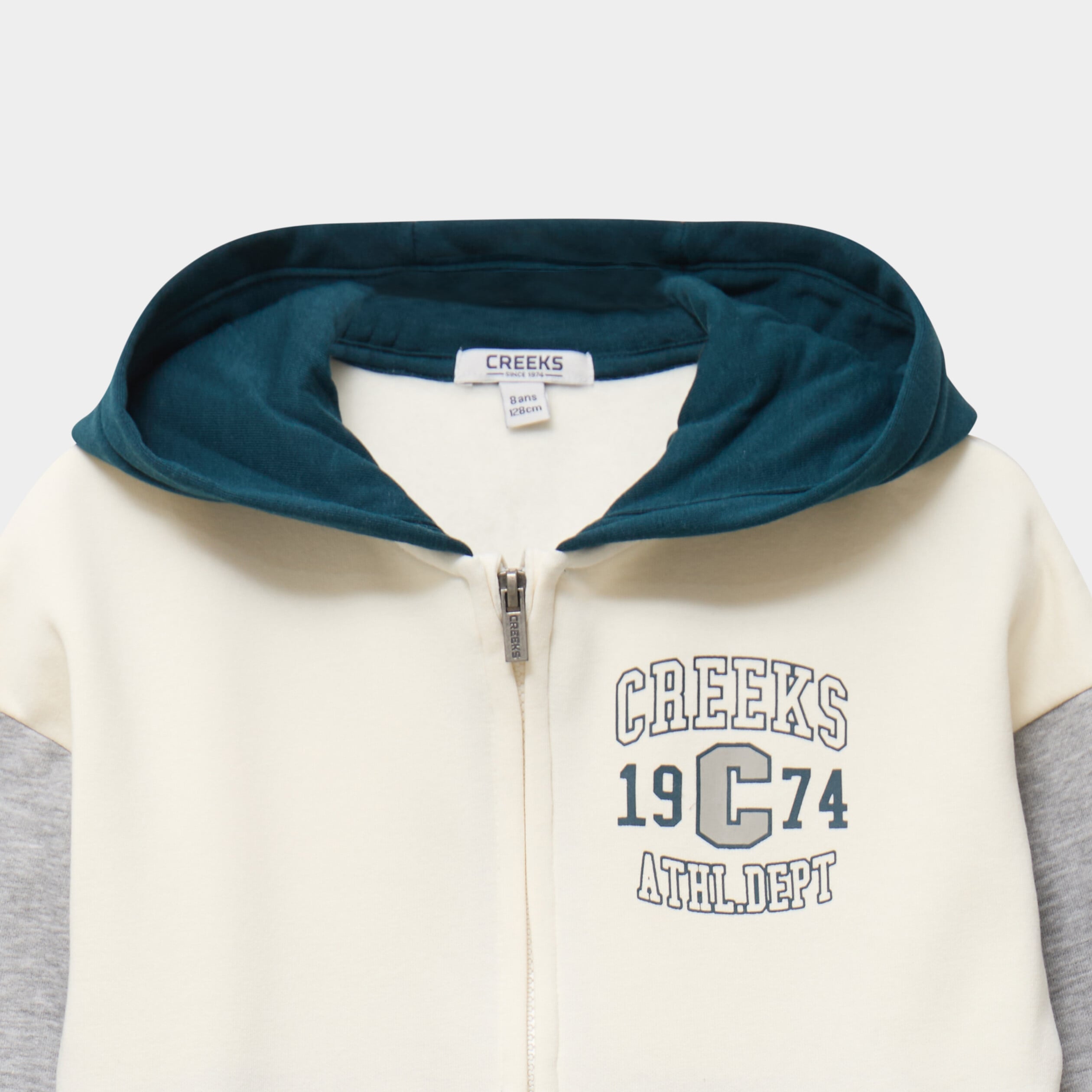 Sweat zipp&eacute; &agrave; capuche molletonn&eacute; bleu canard gar&ccedil;on