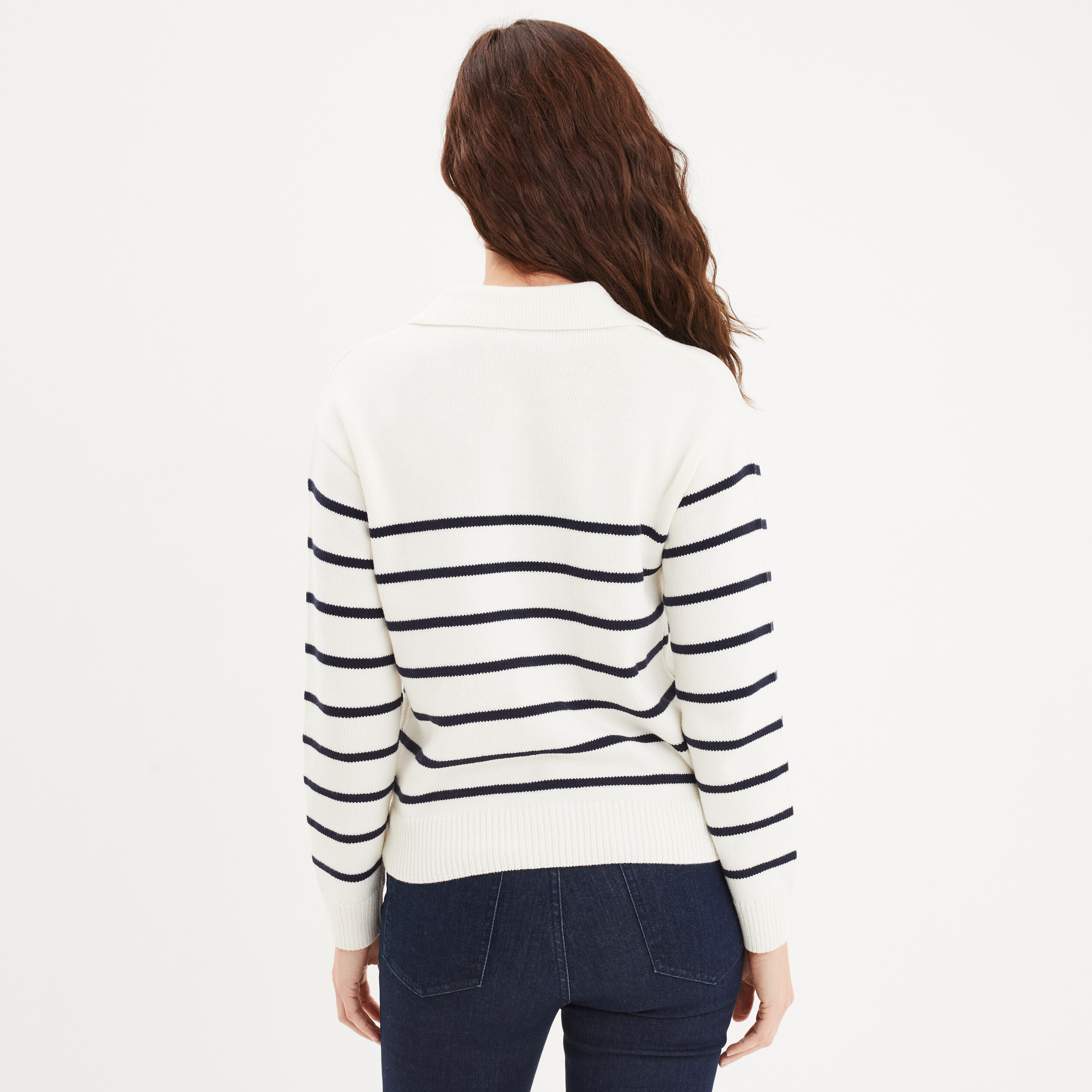 pull mariniere col polo creeks blanc femme Pull marinière col polo Creeks blanc femme