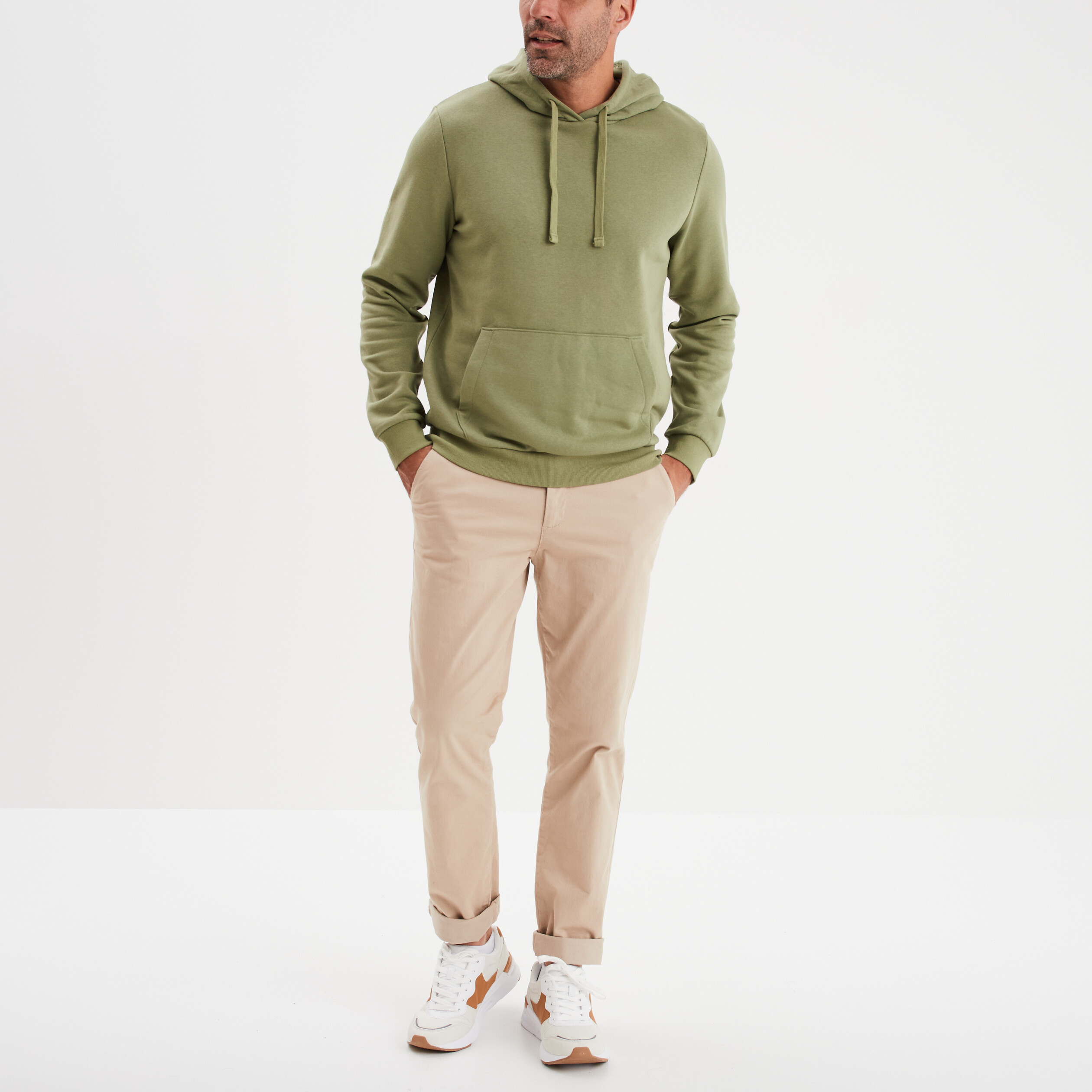 Sweat molleton à capuche hoodie vert kaki homme | La Halle