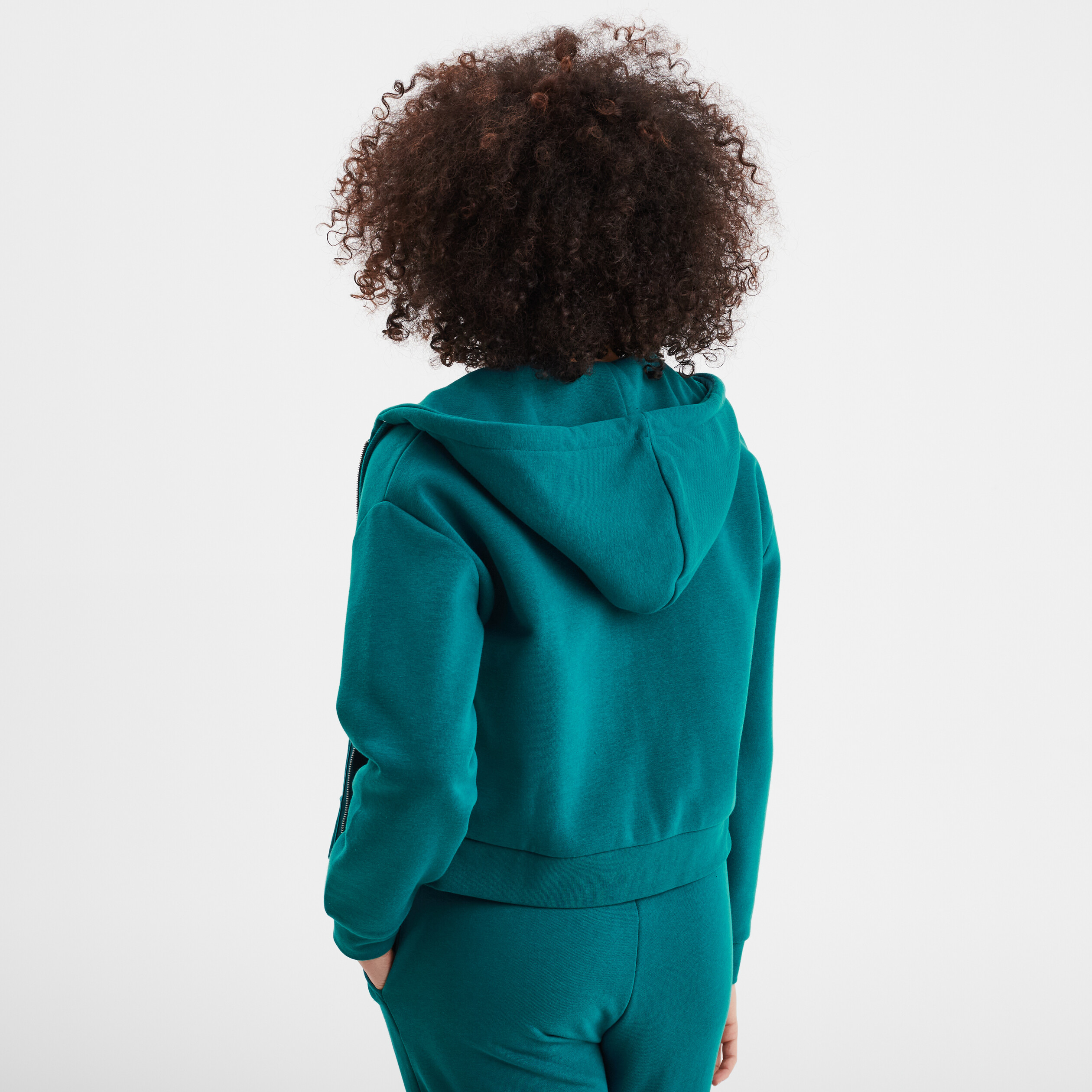 sweat zippe a capuche court vert emeraude femme Sweat zippé à capuche court vert émeraude femme