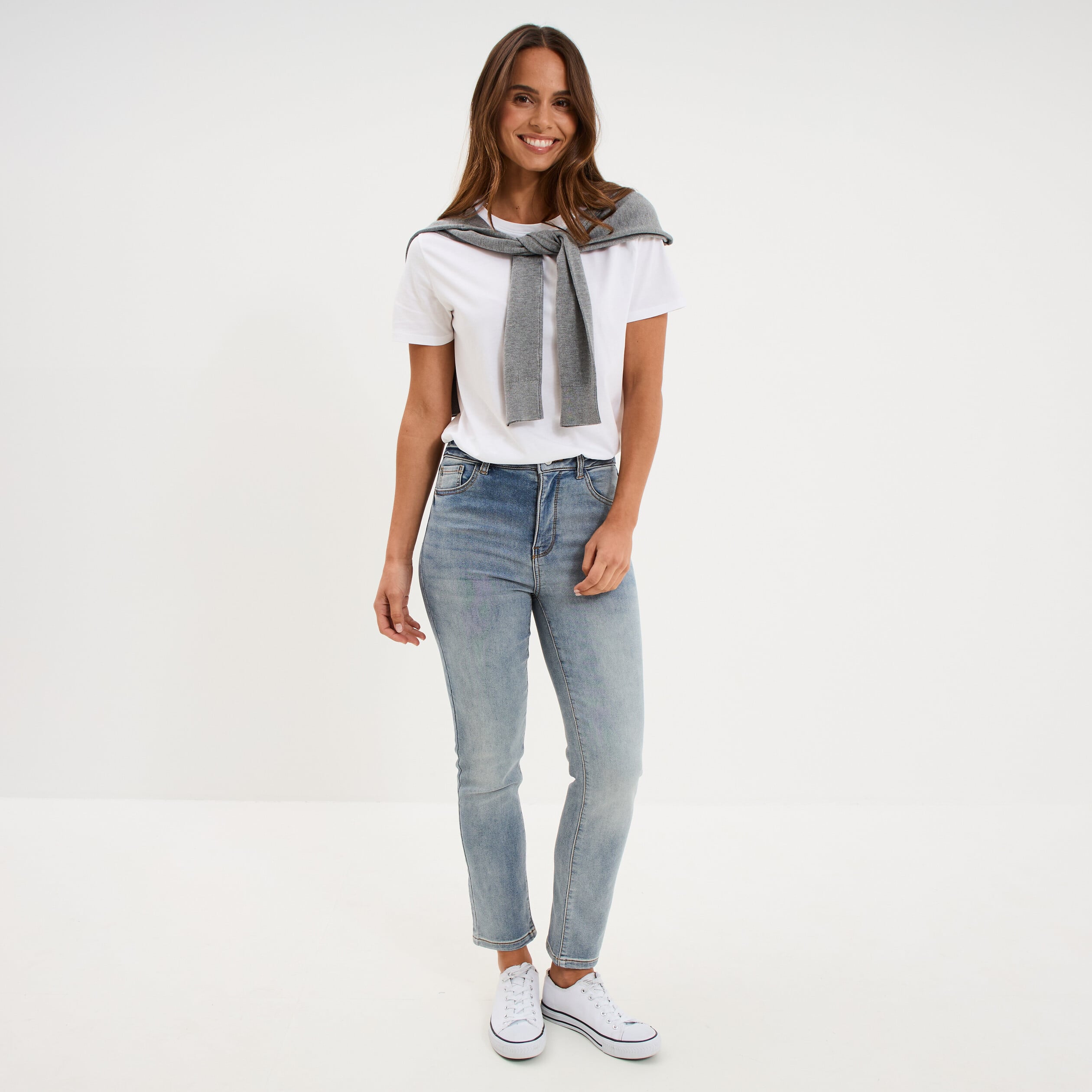 Jean stretch slim 7/8 &egrave;me denim double stone femme
