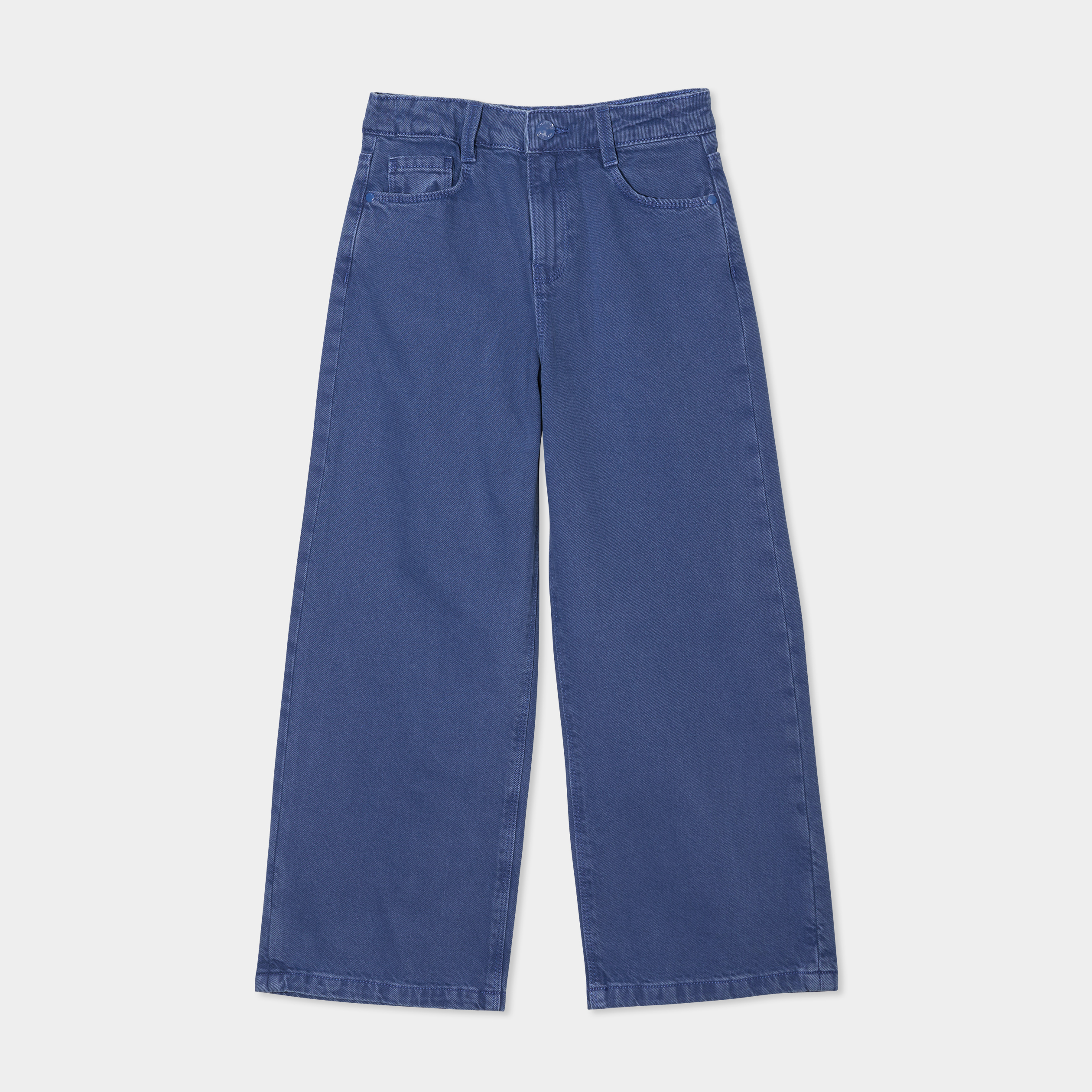 pantalon large 5 poches coton creeks bleu gris fille Pantalon large 5 poches coton Creeks bleu gris fille