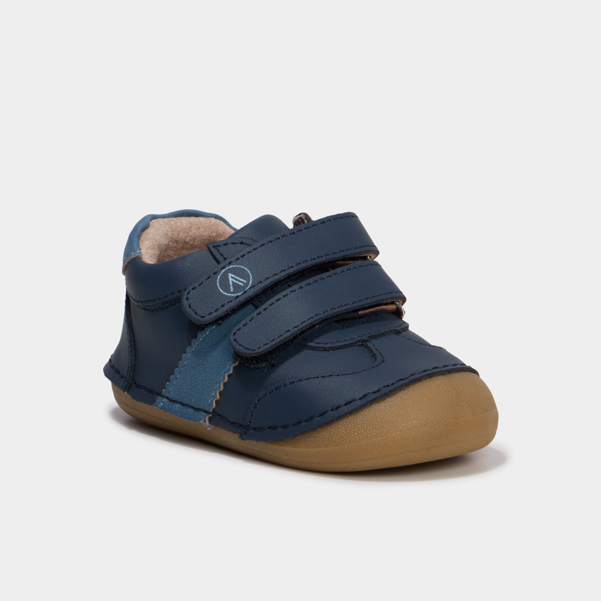 Bottillons &agrave; scratchs en cuir bleu marine b&eacute;b&eacute; gar&ccedil;on