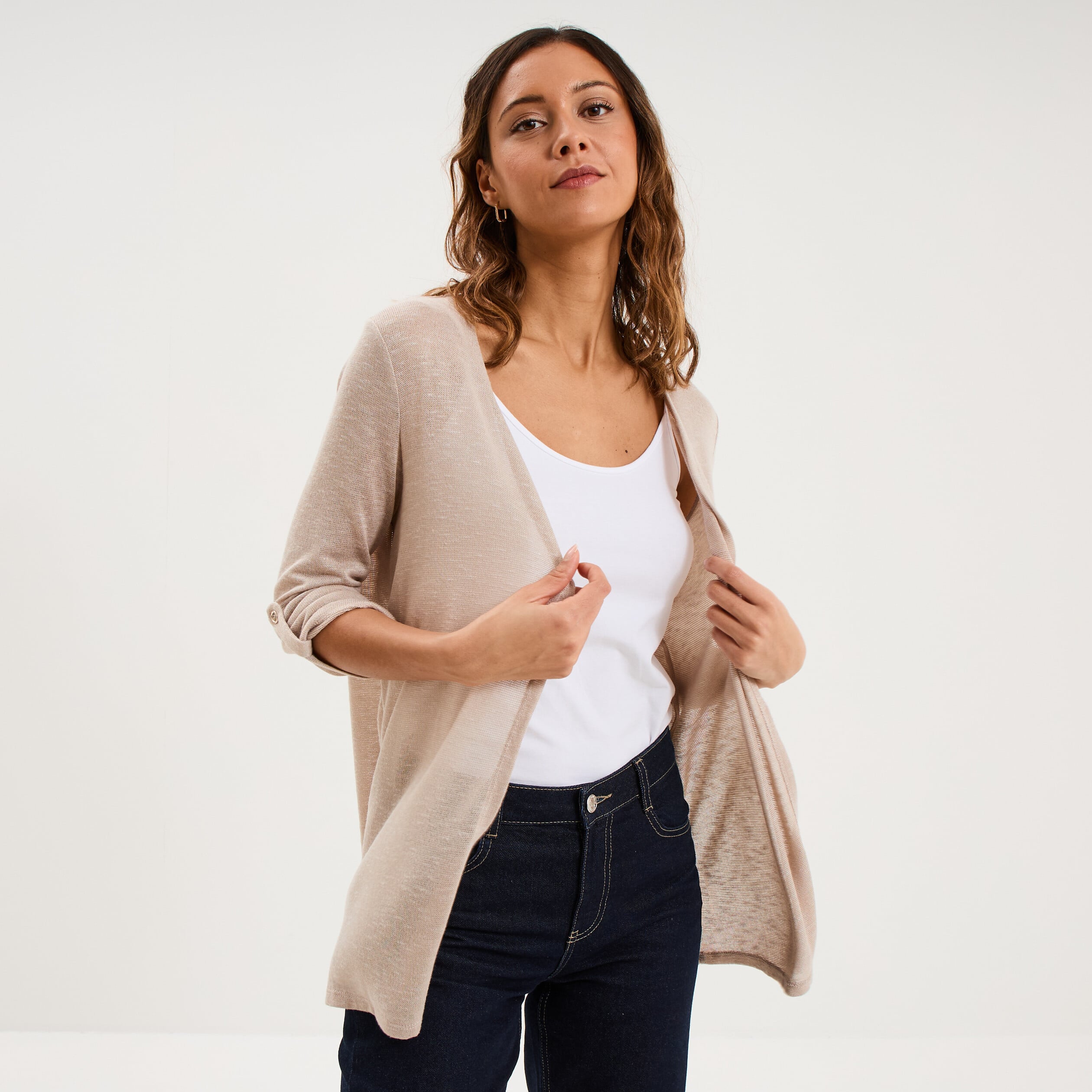 Gilet Femme Long Chic Fleuri - Cardigan Élégant Ouvert à Manches 3/4 Avec Poches, Style Bohème Parfait Pour Plage Et Quotidien