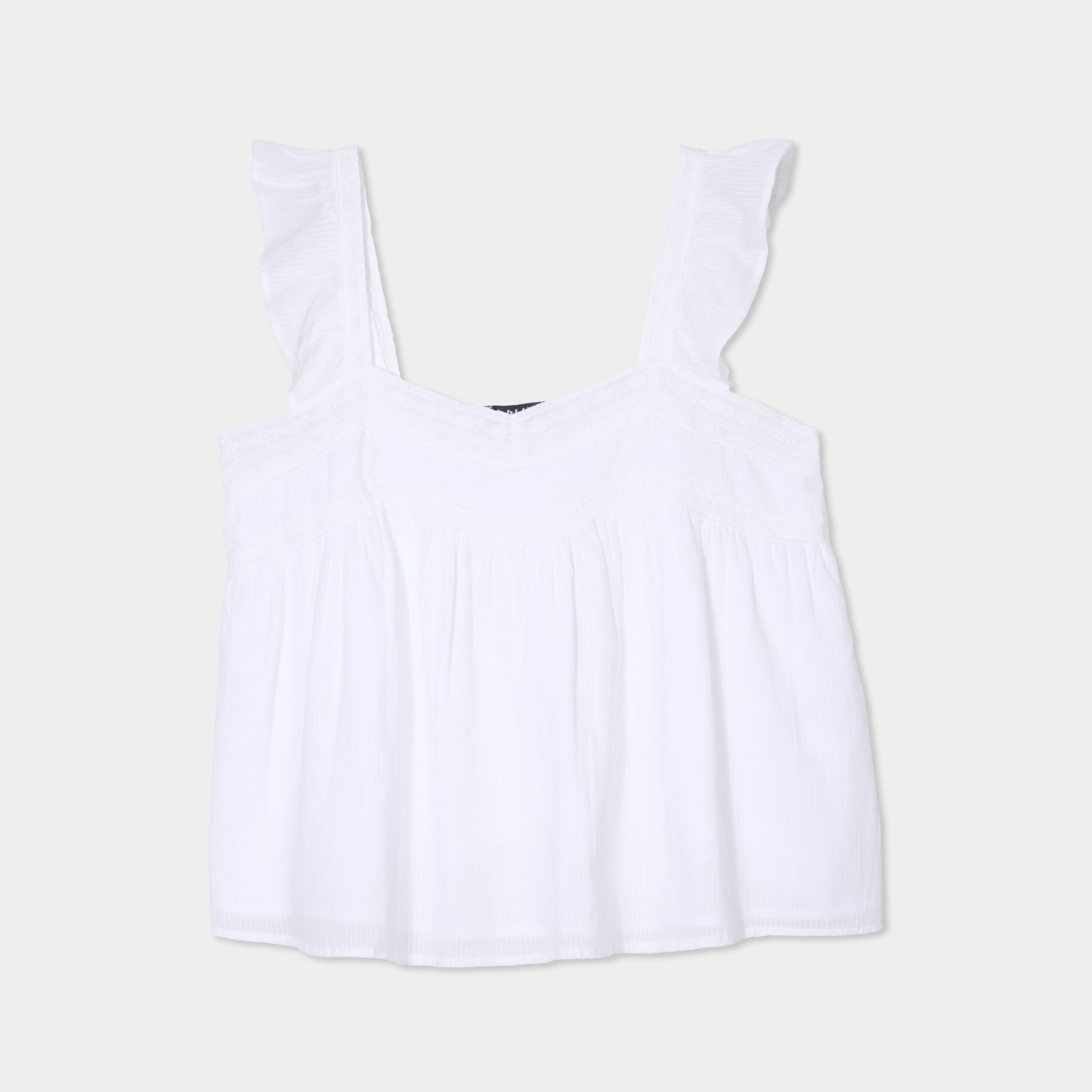 blouse bretelles a volants coton blanc femme Blouse bretelles à volants coton blanc femme