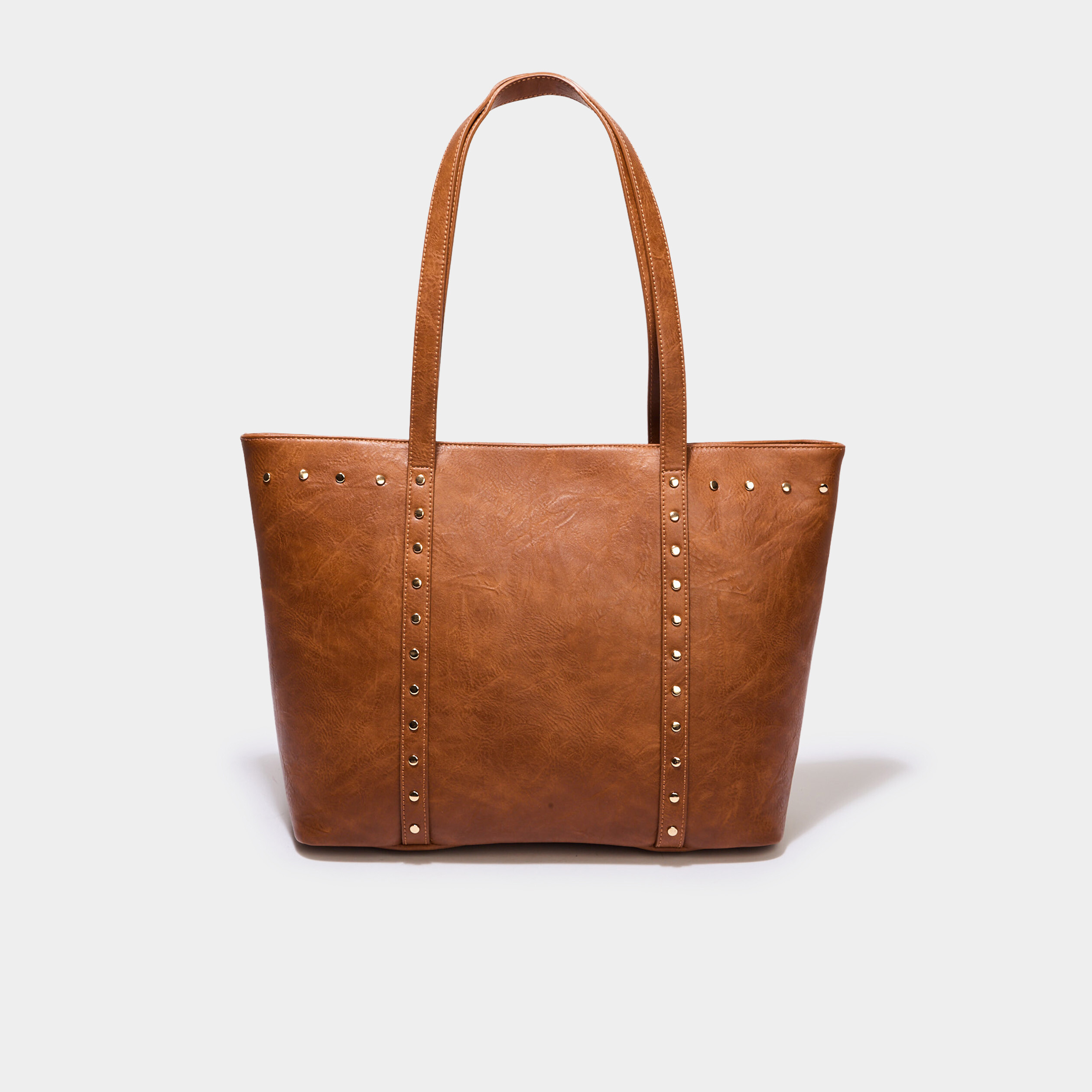 Sac cabas details cloutes marron cognac femme La Halle