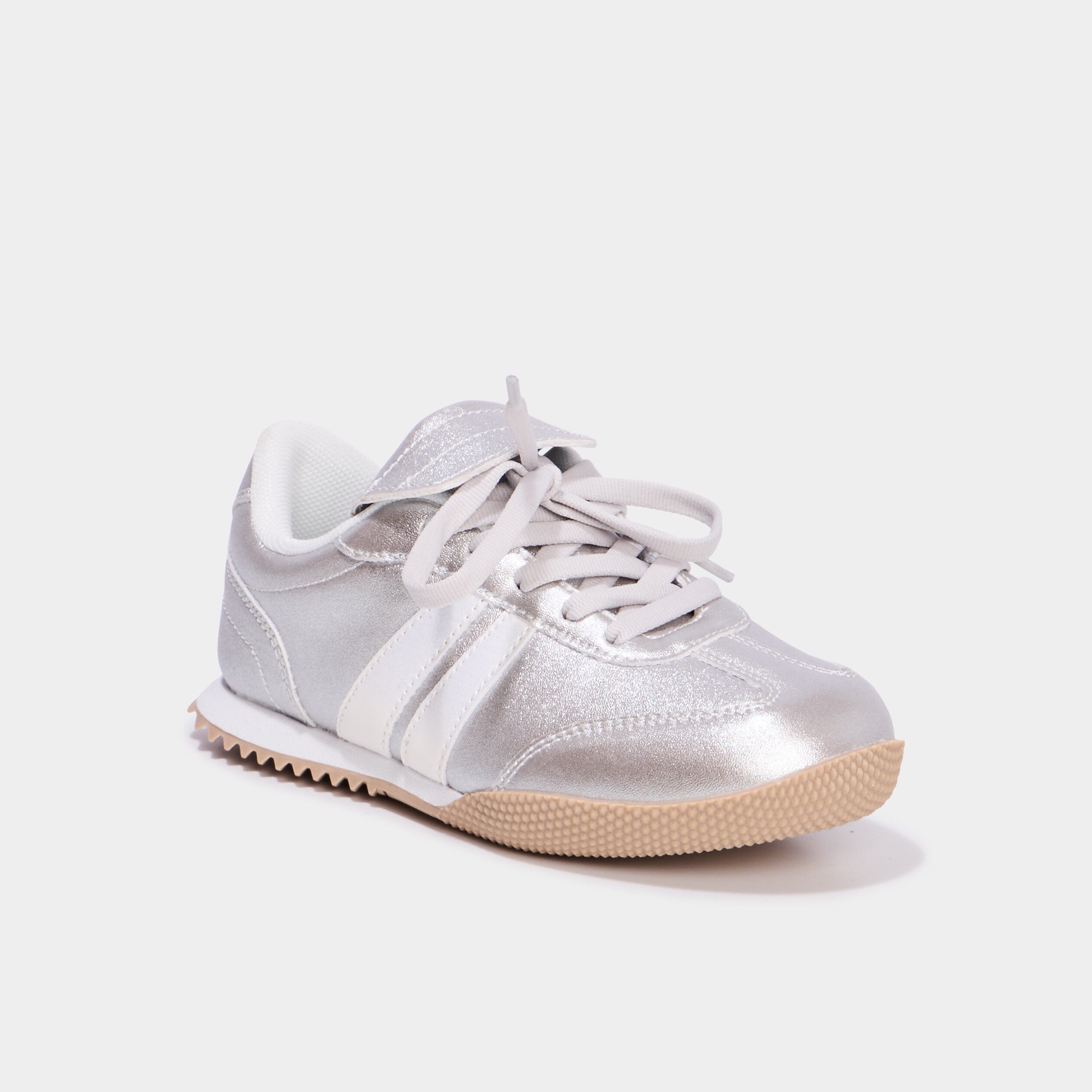 tennis a lacets elastiques gris argent fille Tennis à lacets élastiqués gris argent fille