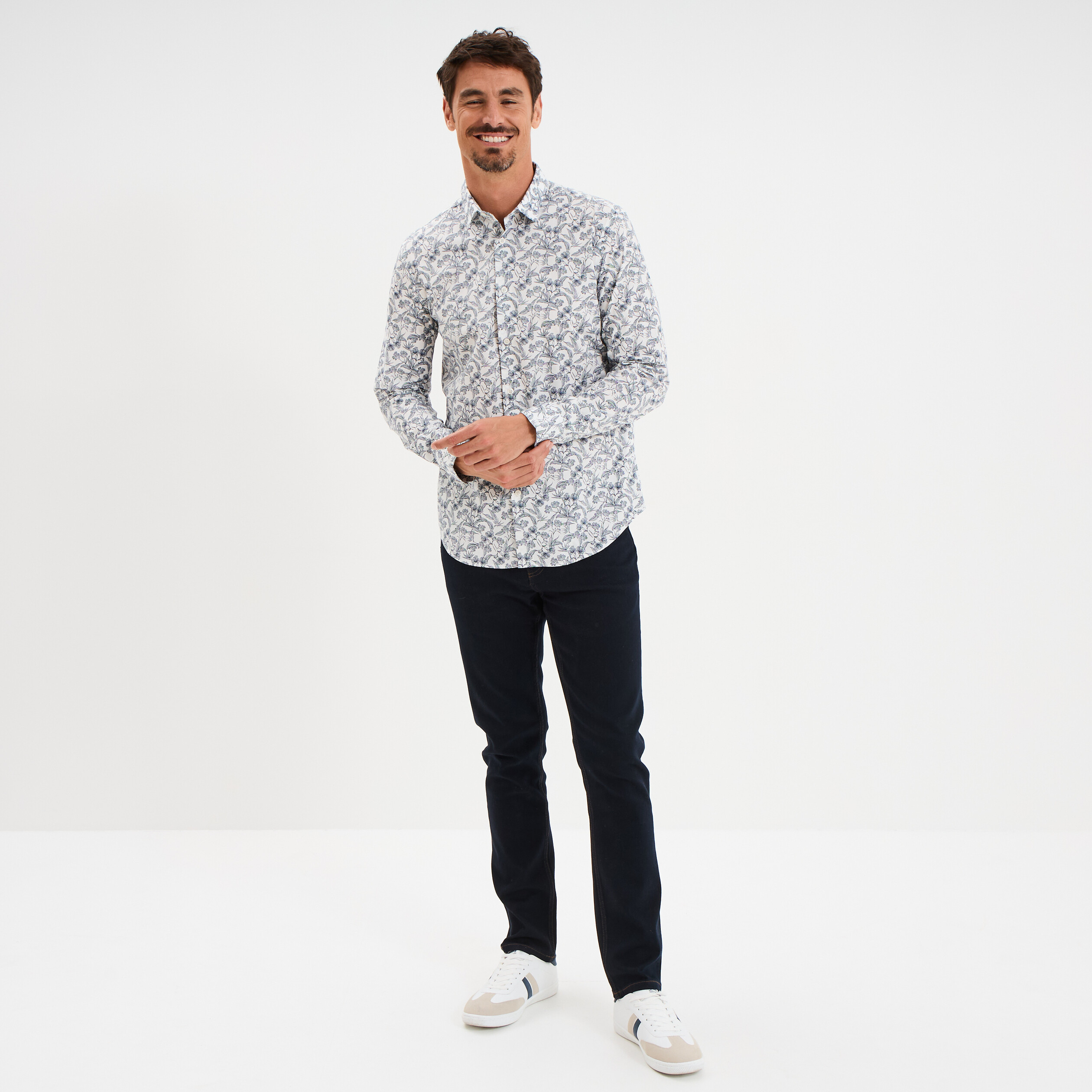 Chemise ajust&eacute;e manches longues ecru homme