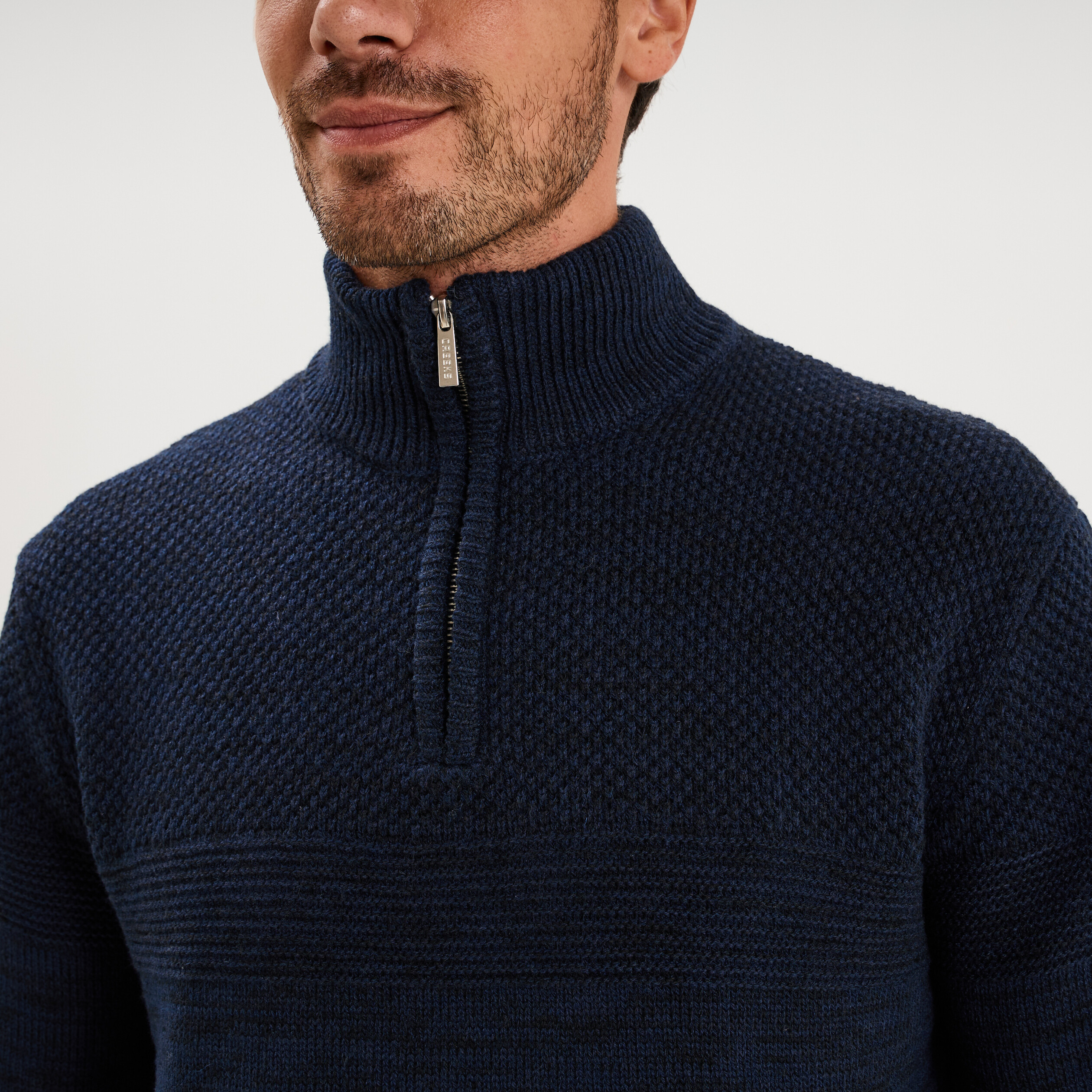 Pull col camionneur manches longues bleu marine homme