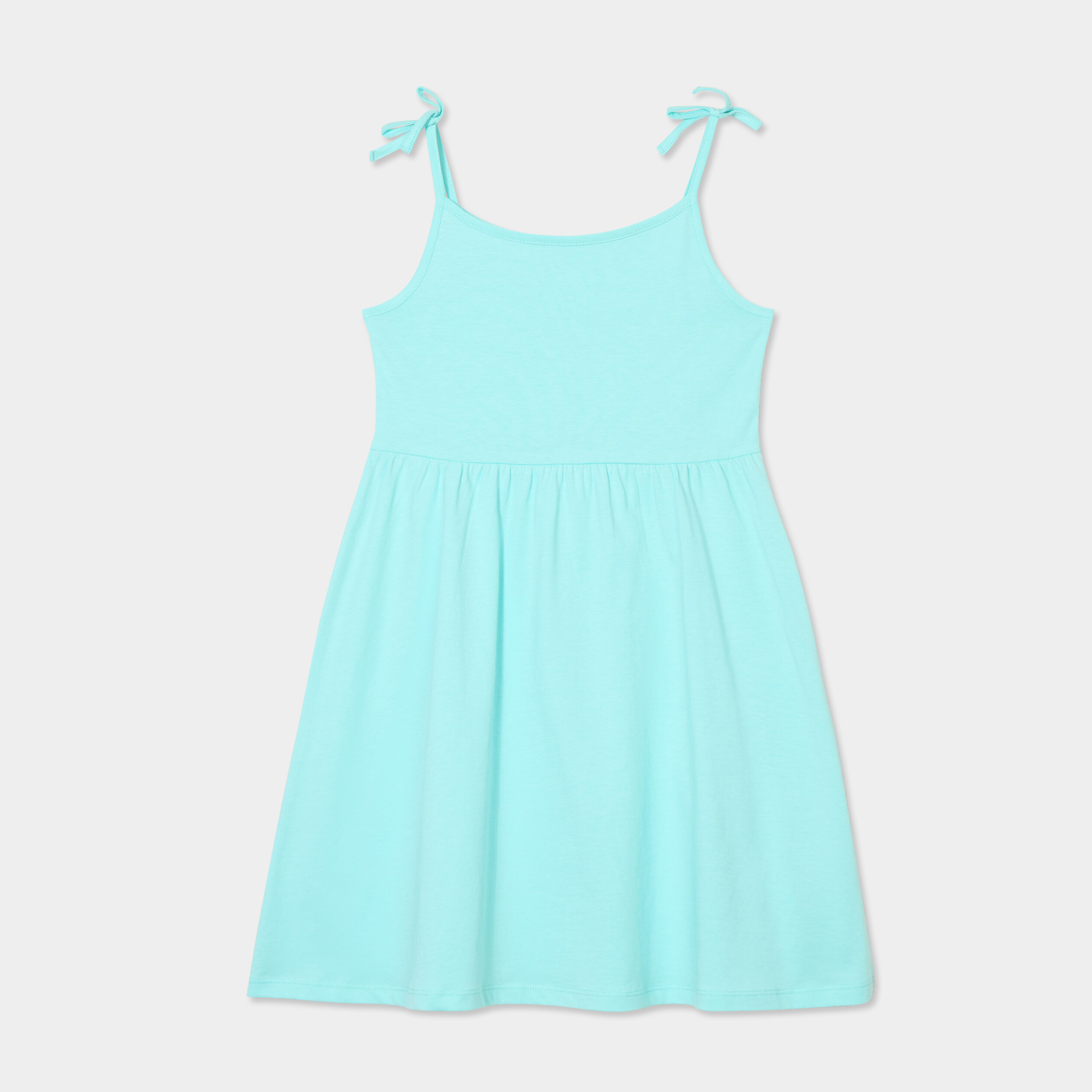 Robe courte bretelles nou&eacute;es &eacute;vas&eacute;e bleu turquoise fille