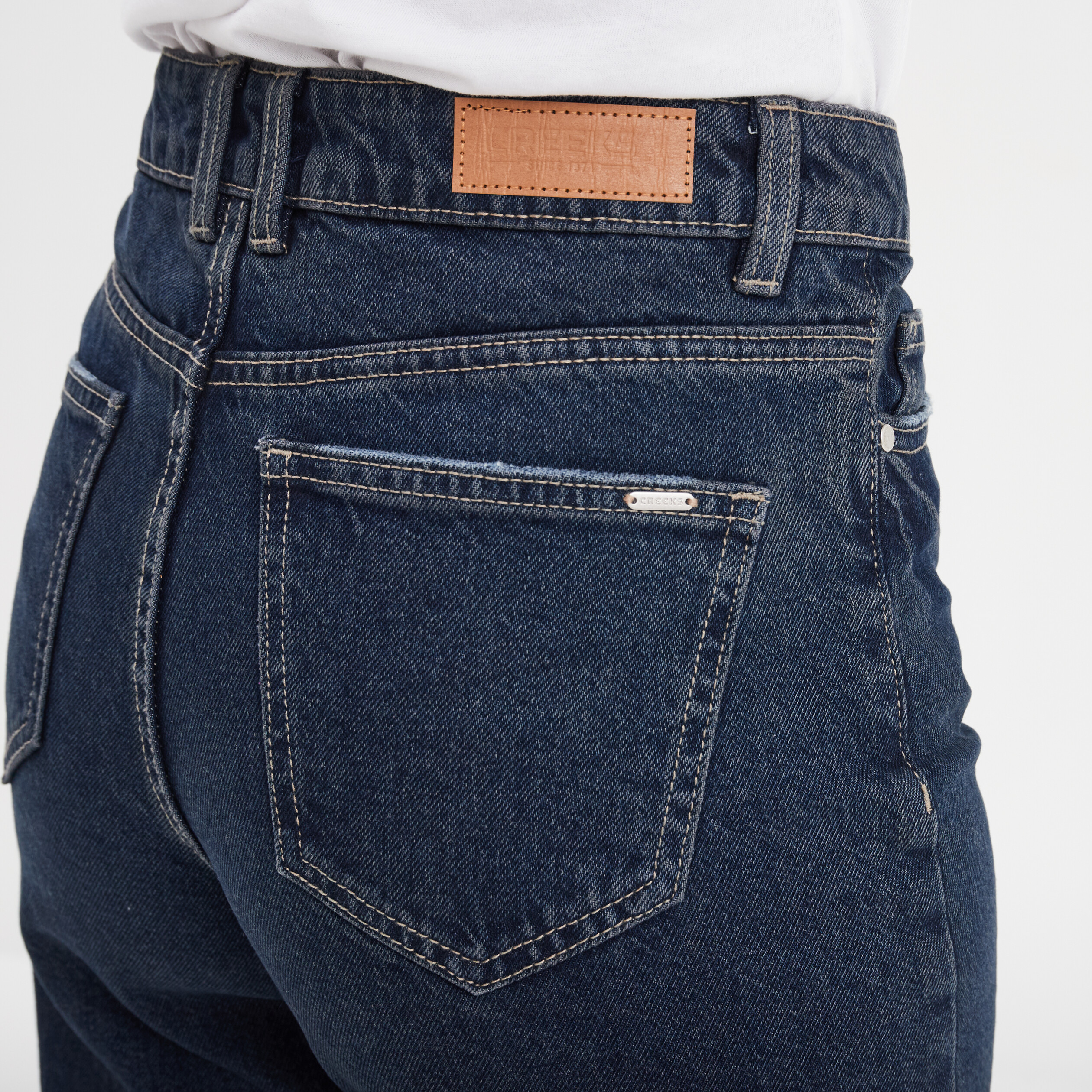 jeans wide leg taille haute coton bleu fonce femme Jeans wide leg taille haute coton bleu foncé femme