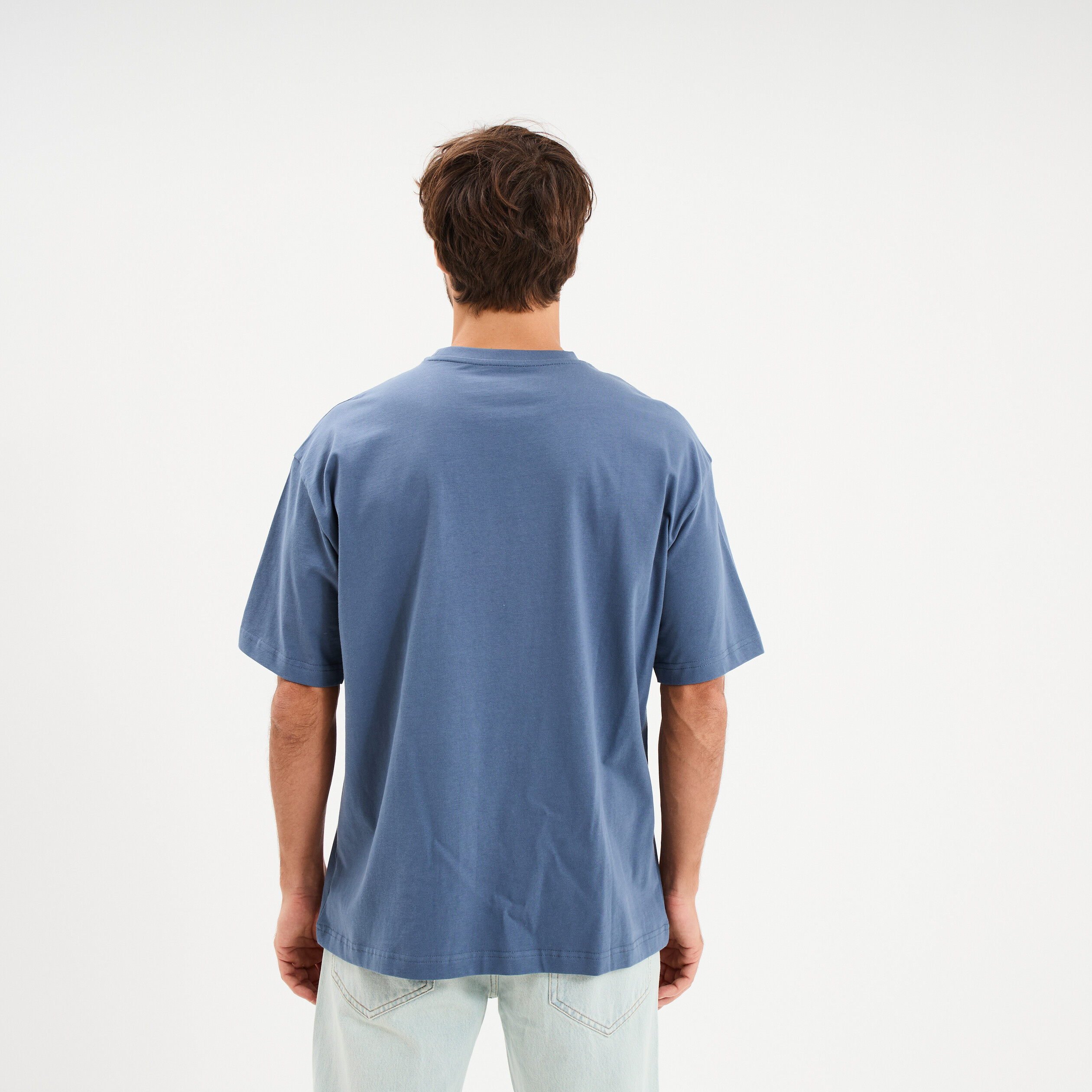 T-shirt col rond coupe relax coton &eacute;pais bleu gris homme