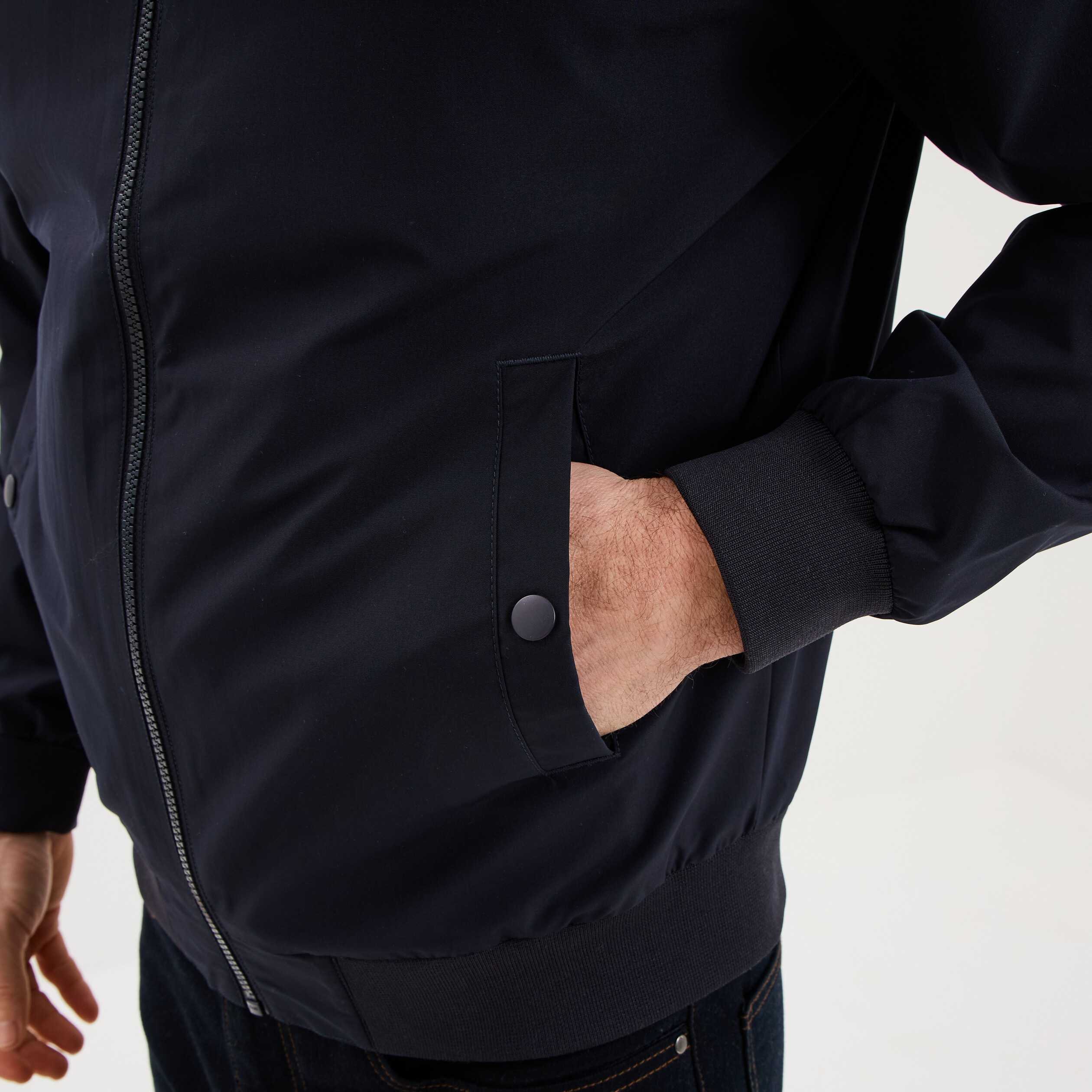 Blouson col teddy d&eacute;perlant bleu fonc&eacute; homme