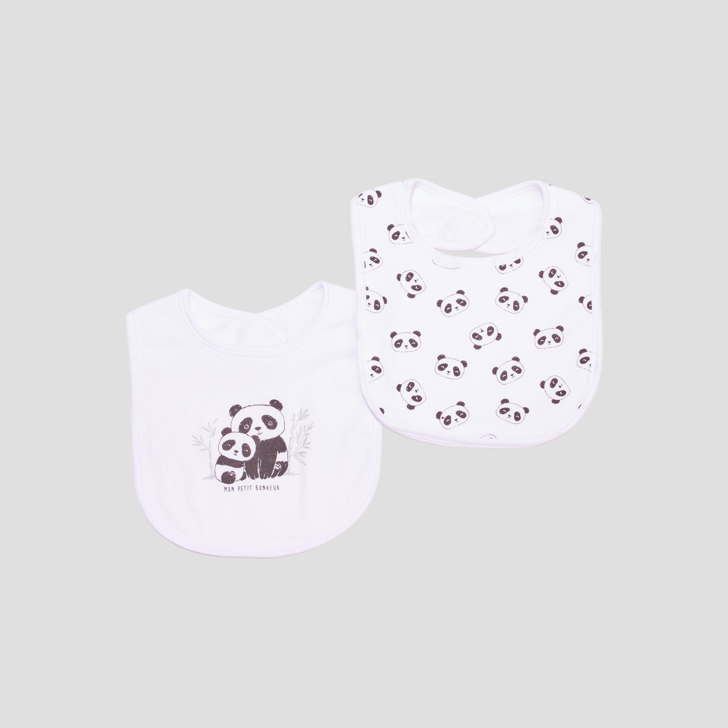 Lot 2 bavoirs coton panda blanc bébé