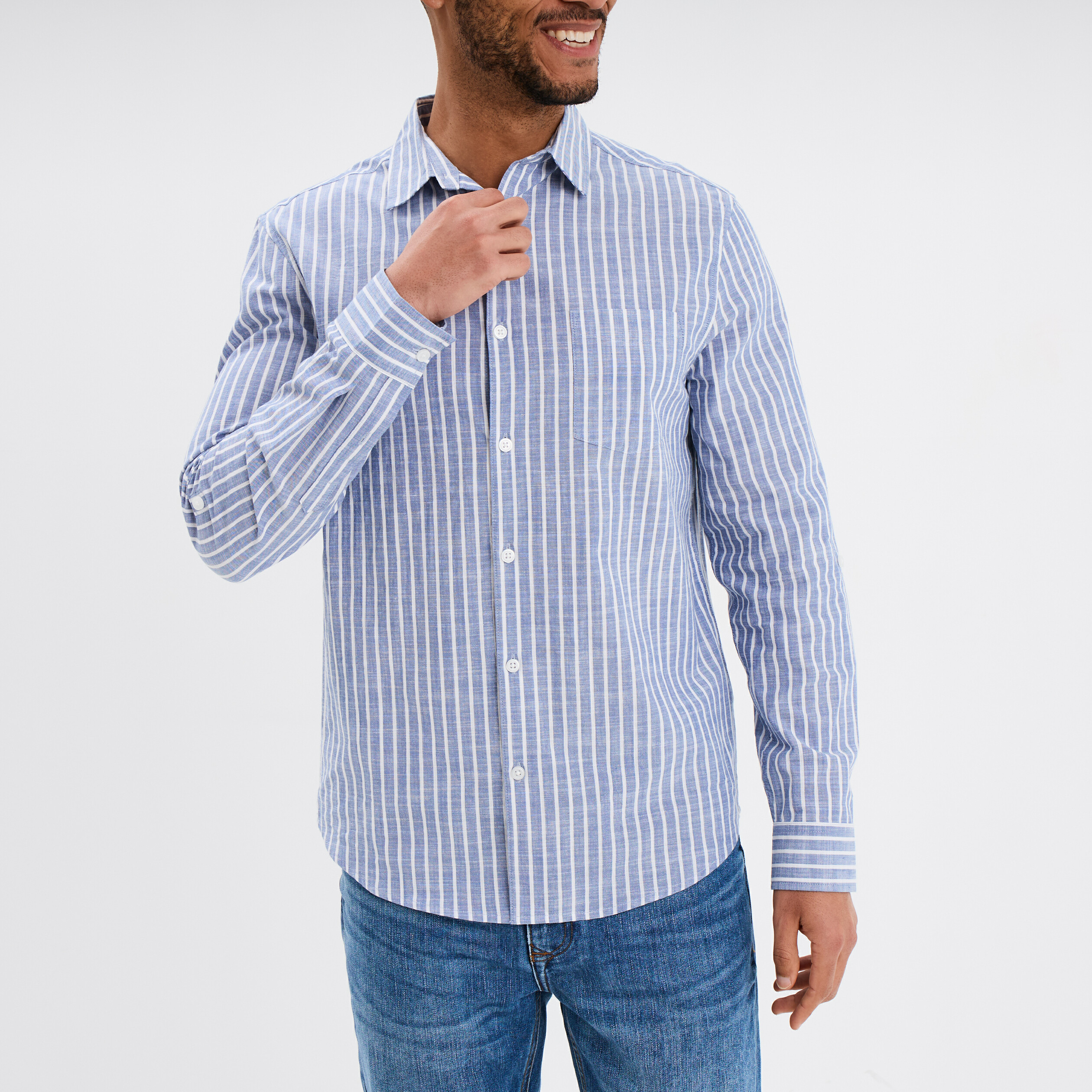 Chemise En Popeline Extensible à Manches Longues Pour Homme En Marron