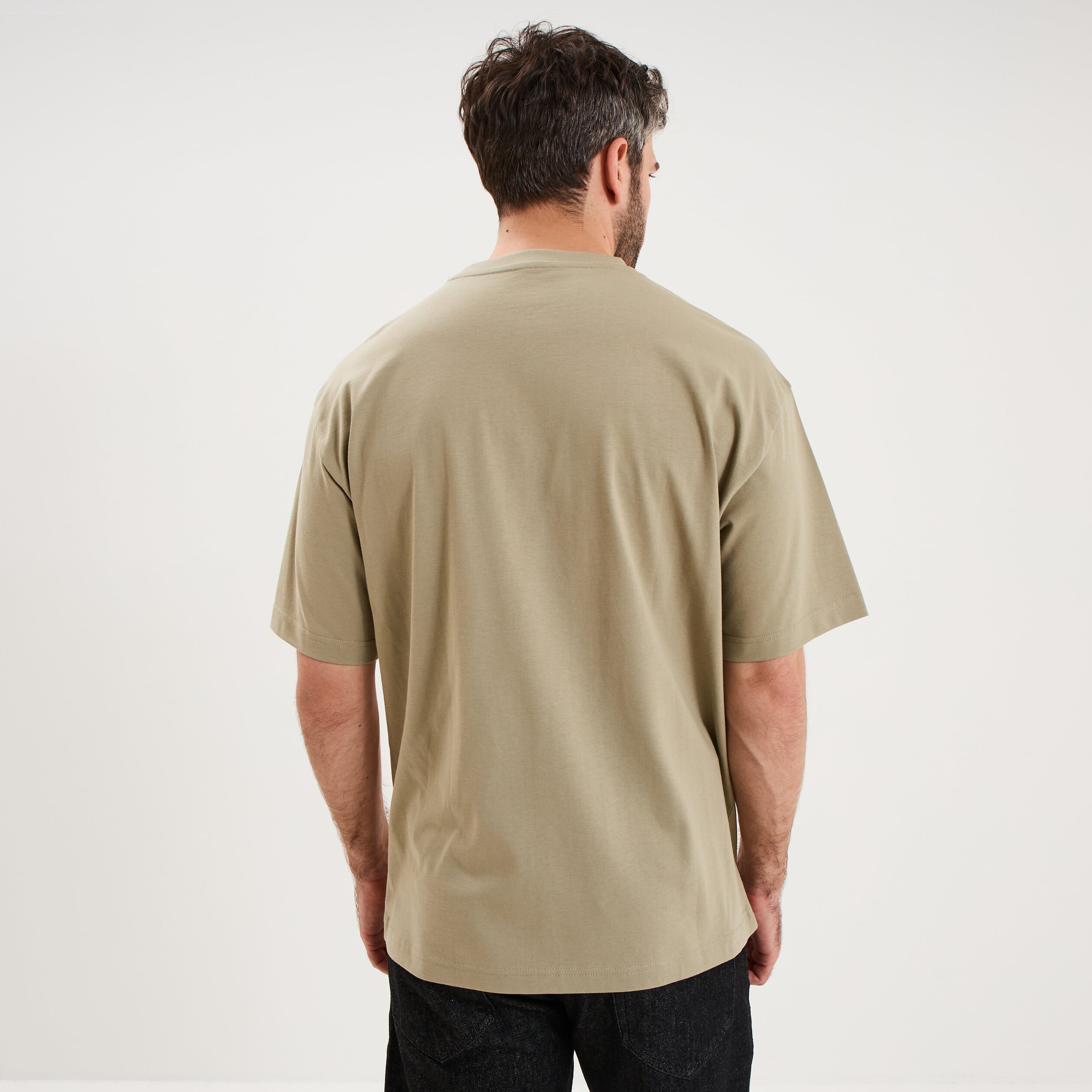 T-shirt col rond coupe relax coton &eacute;pais vert kaki homme