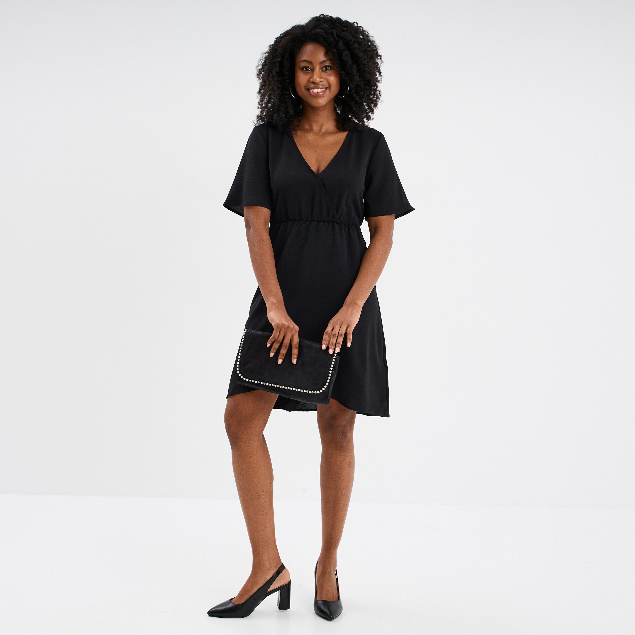robe courte effet portefeuille fluide noir femme Robe courte effet portefeuille fluide noir femme