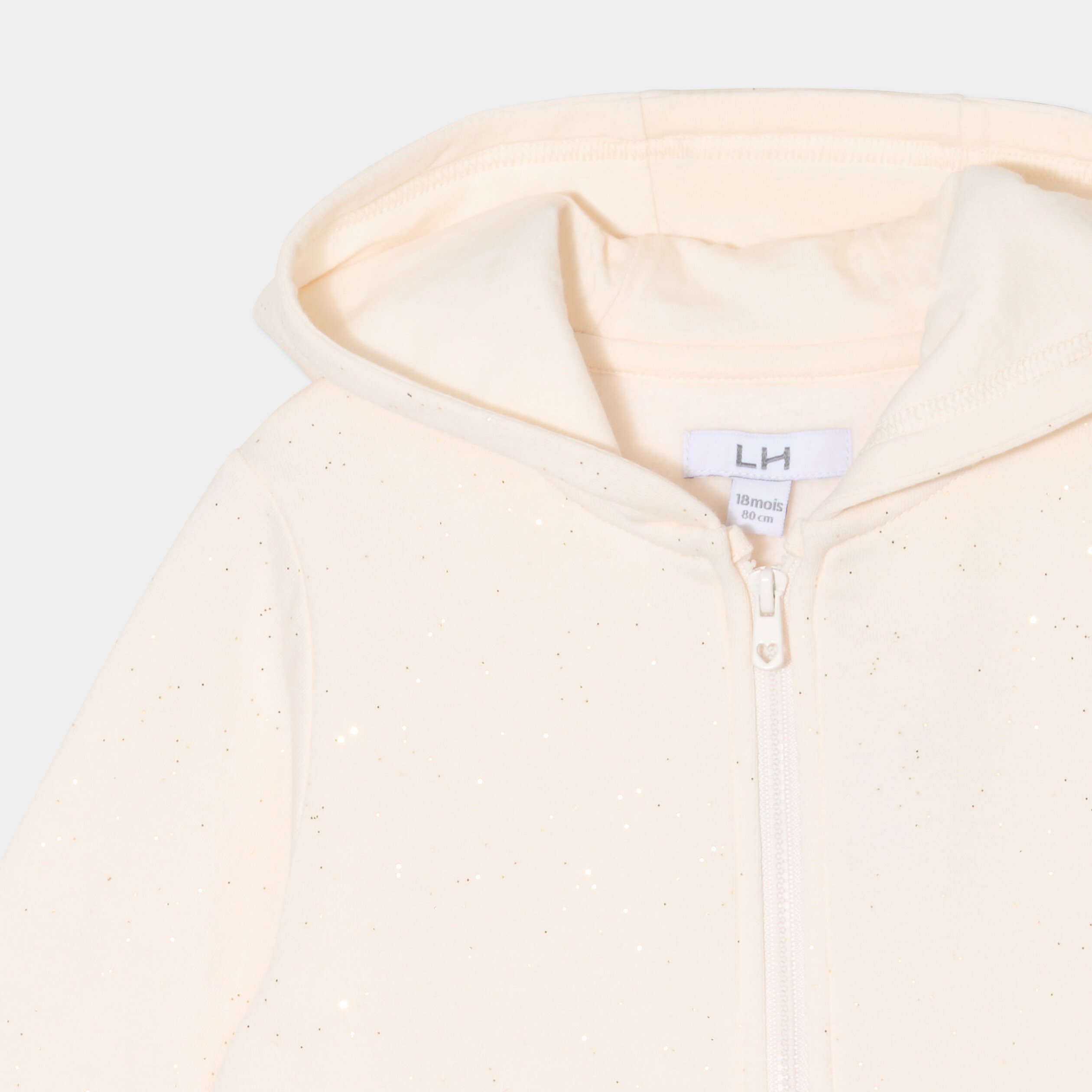 sweat zippe paillettes a capuche creme bebef Sweat zippé paillettes à capuche creme bébé fille