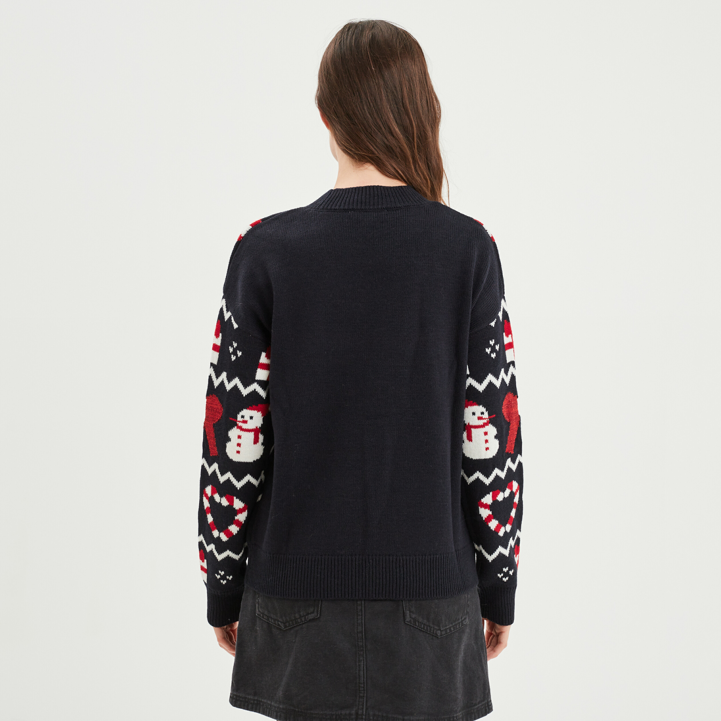 pull de noel manches longues et col rond bleu marine femme Pull de Noël manches longues et col rond bleu marine femme