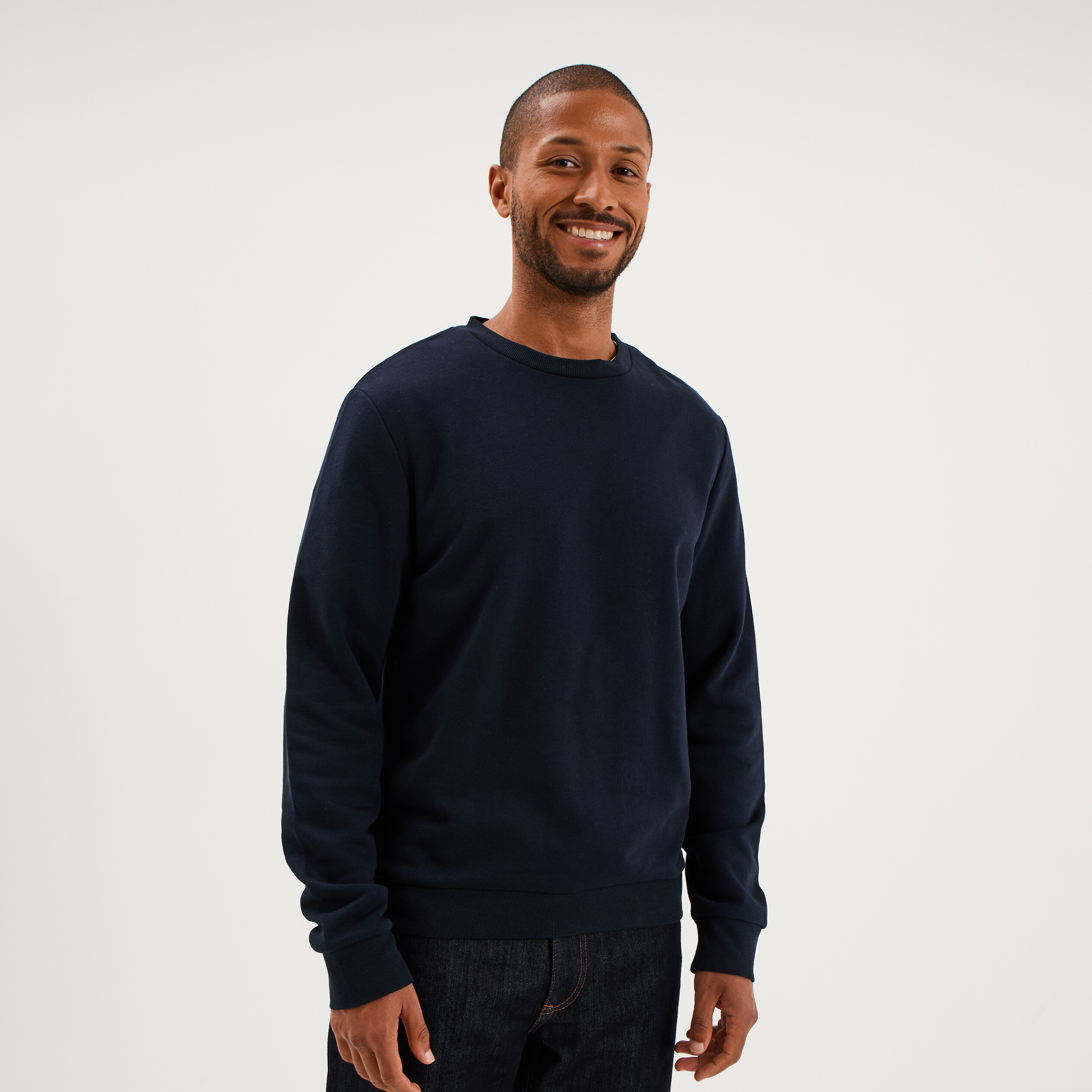 Sweat molleton col rond bleu marine homme