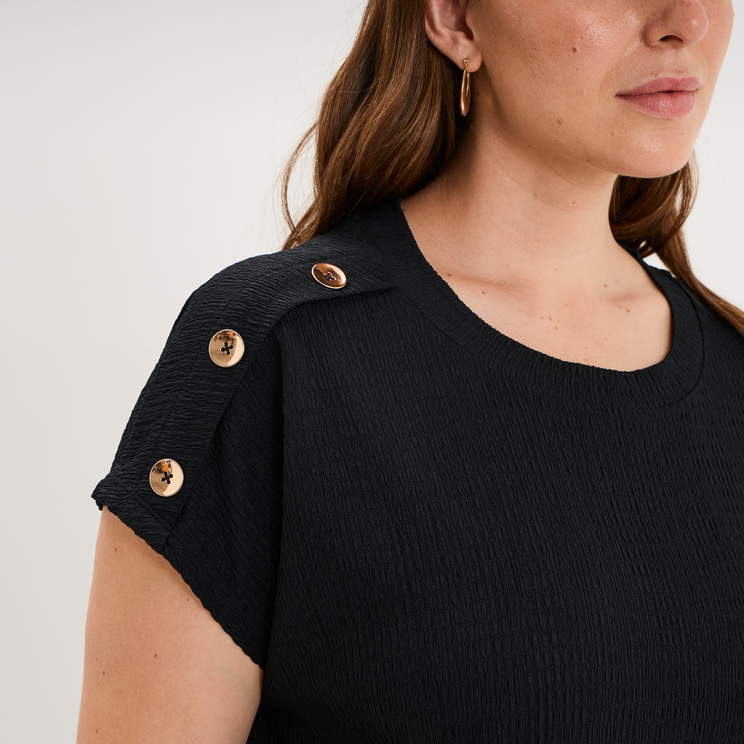T-shirt manches courtes gaze de coton noir femme grande taille