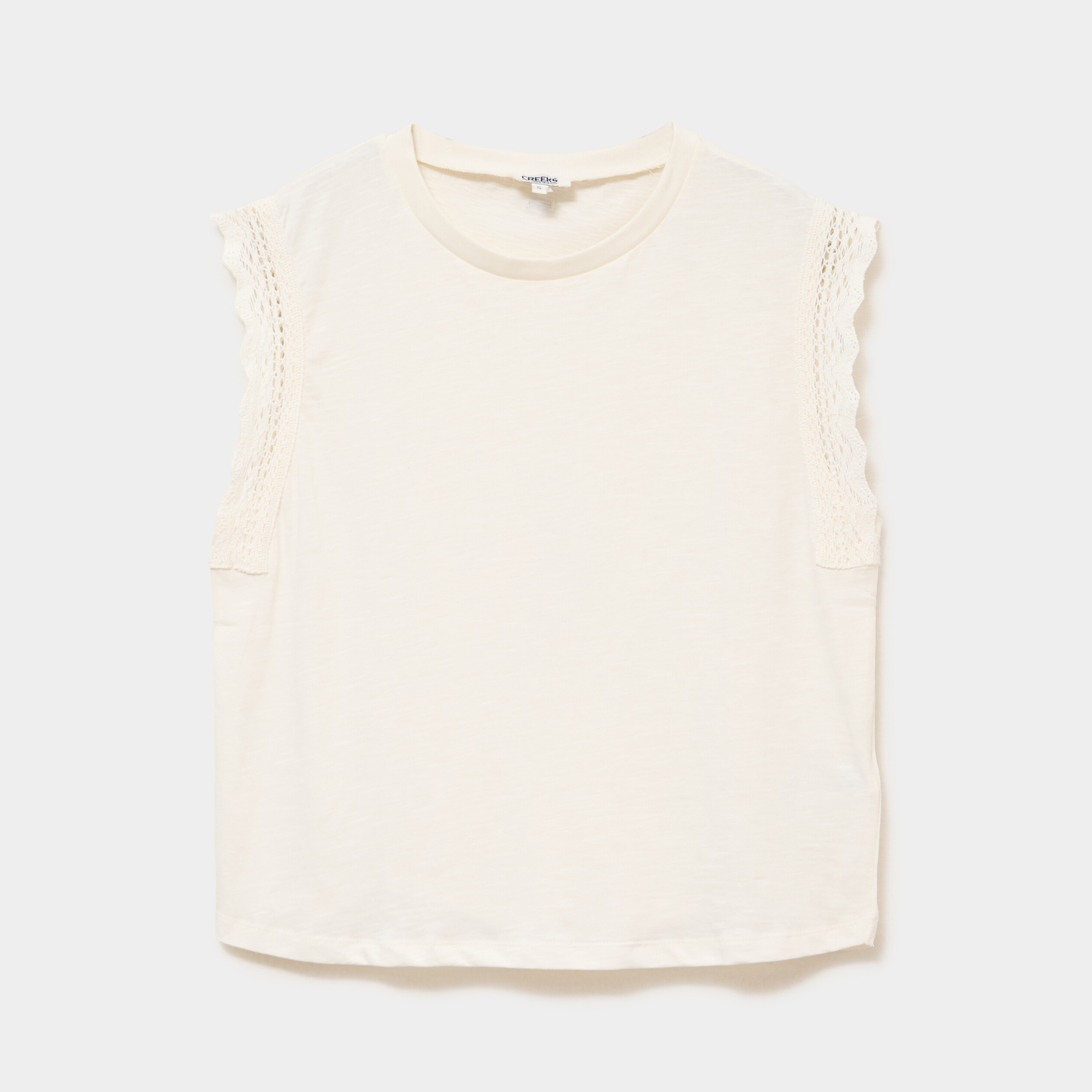 D&eacute;bardeur emmanchures &agrave; dentelle coton ecru femme