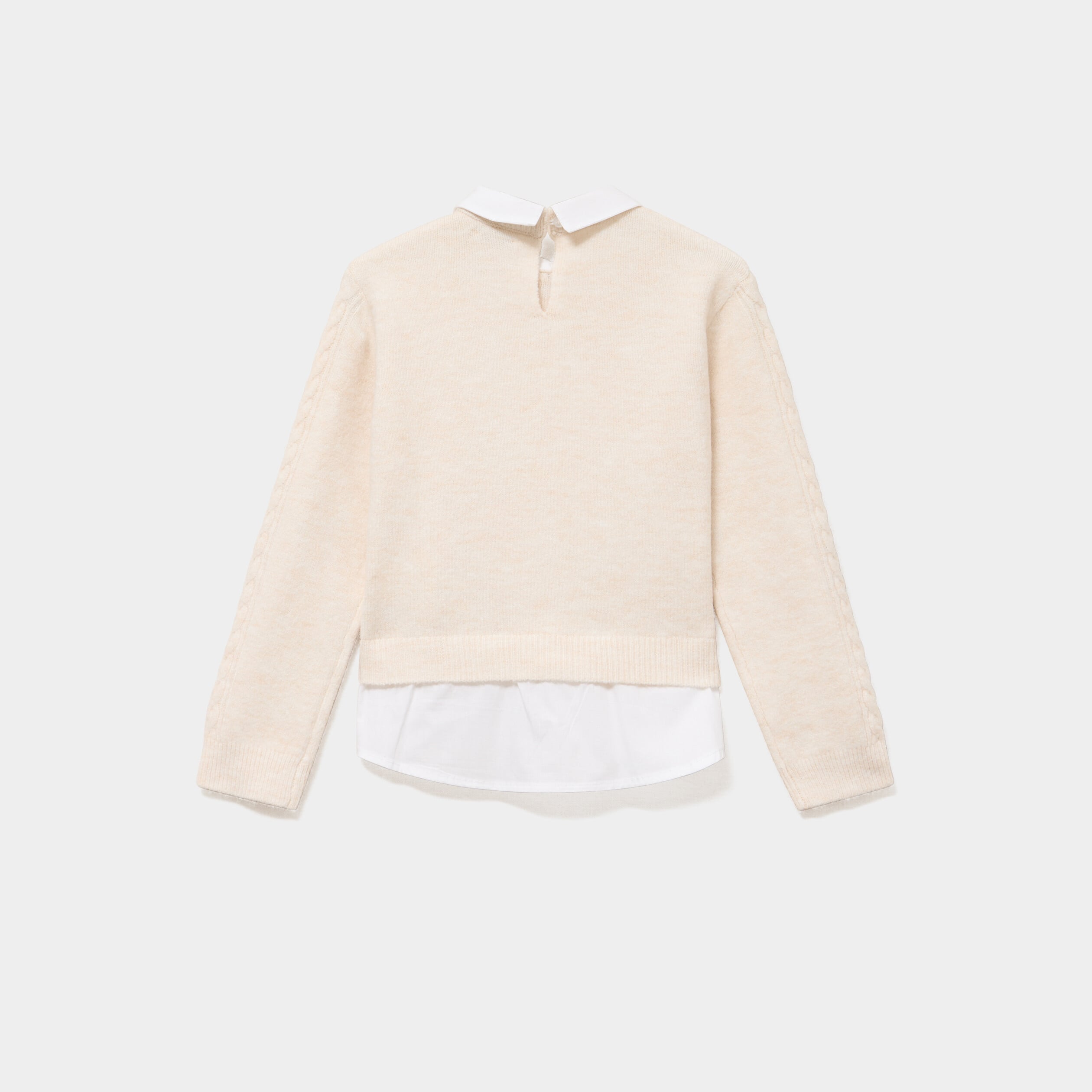 Pull effet 2-en-1 col chemise ivoire fille