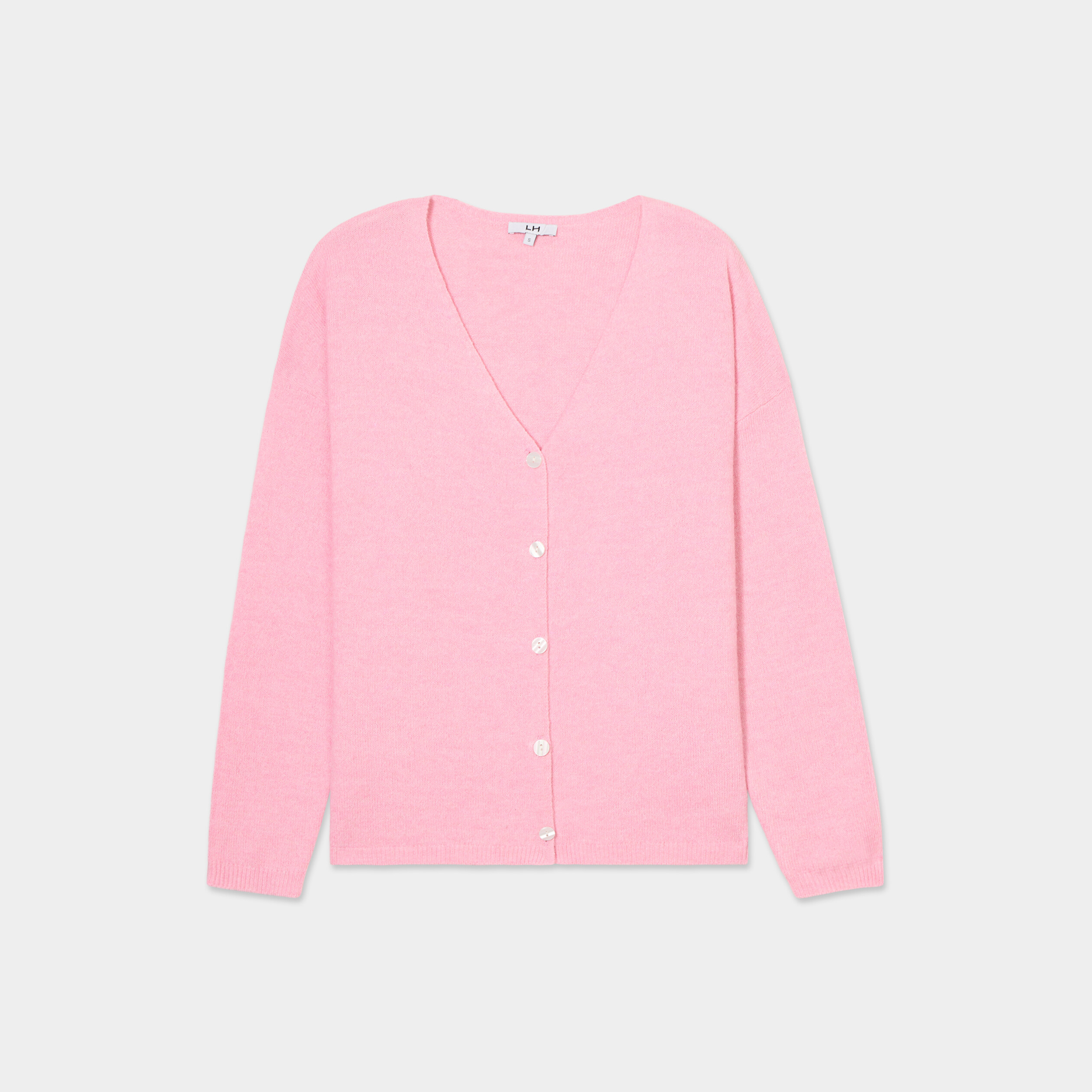 Cardigan Femme En Laine Douce Avec Ruban Rose - Col V - Manches Longues - Boutons En Bois - Taille Grande - Automne/Hiver