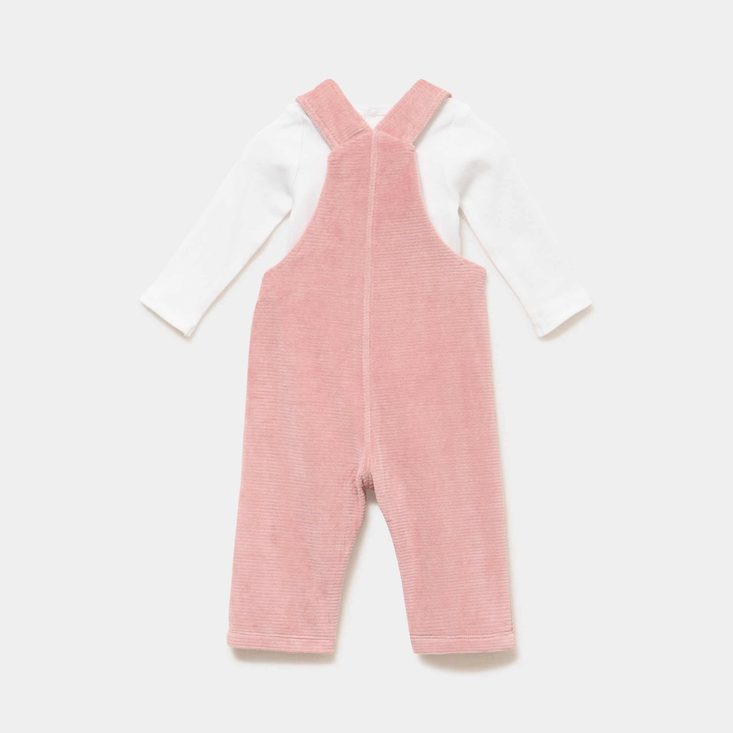 Ensemble 2 pi&egrave;ces salopette et t-shirt vieux rose b&eacute;b&eacute;