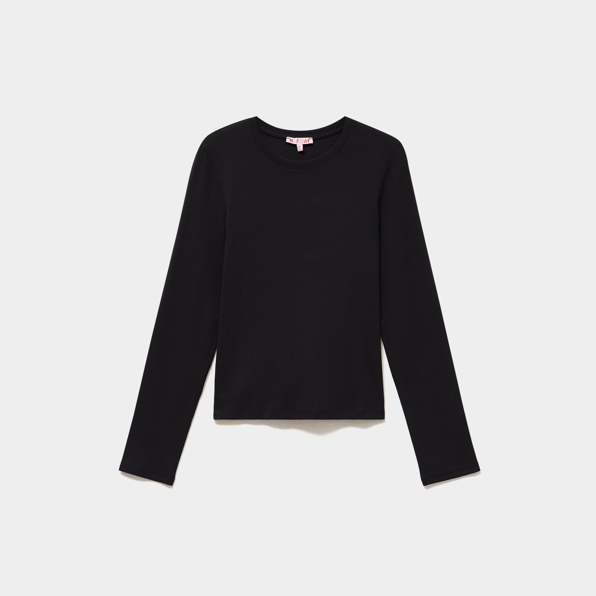 T-shirt manches longues col rond ajust&eacute; noir femme