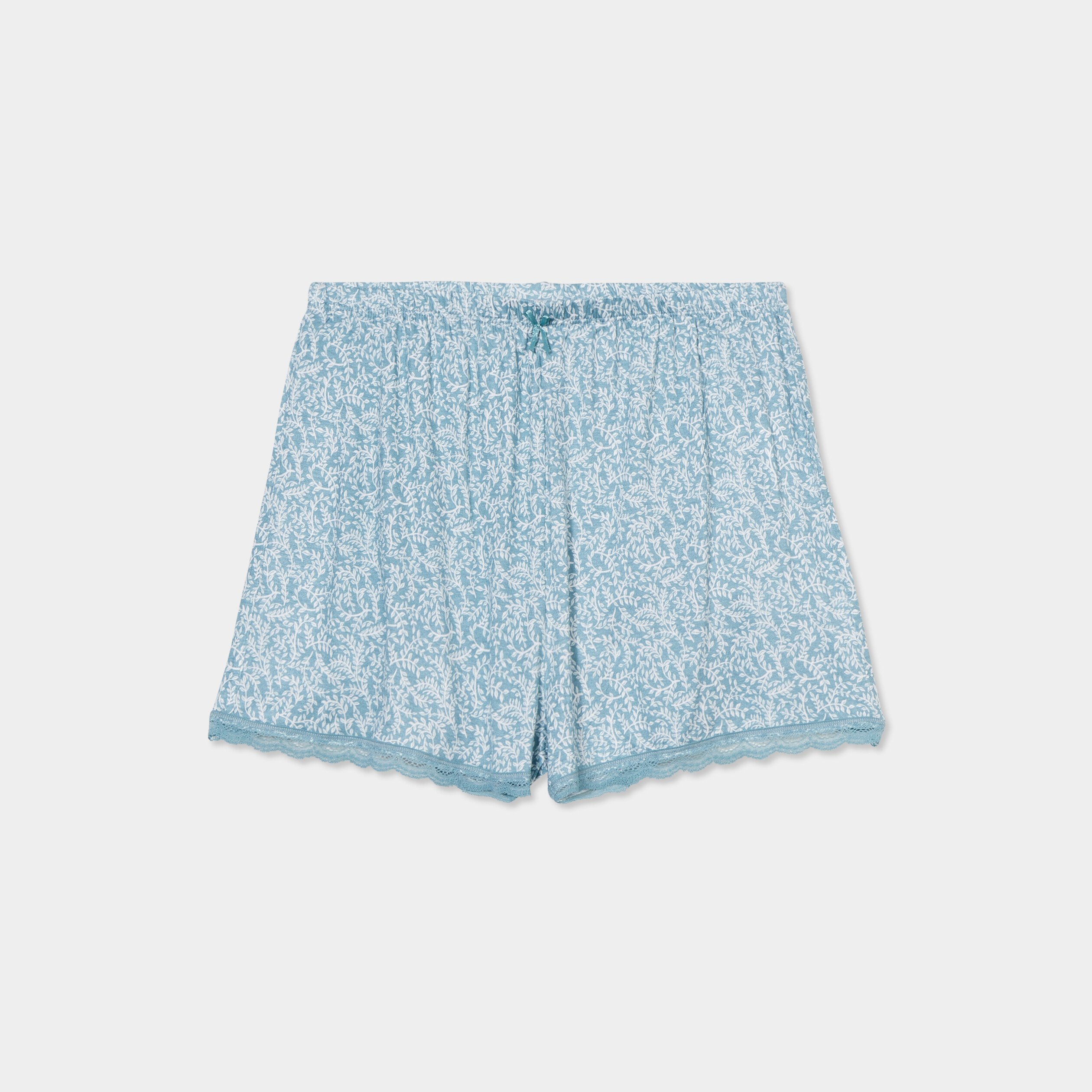 Bas de pyjama short détails dentelle vert femme