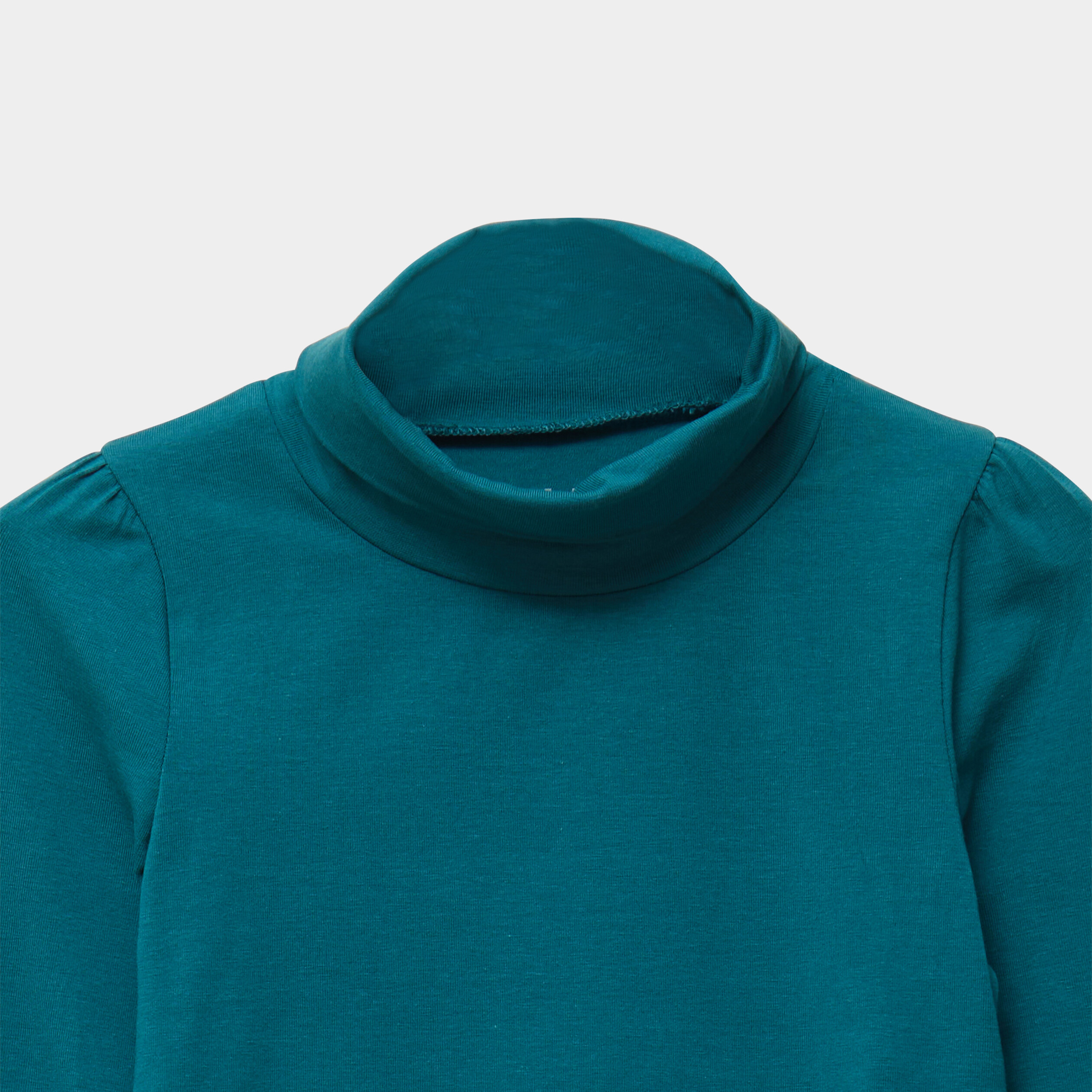 T-shirt col roul&eacute; manches longues coton vert fonc&eacute; fille