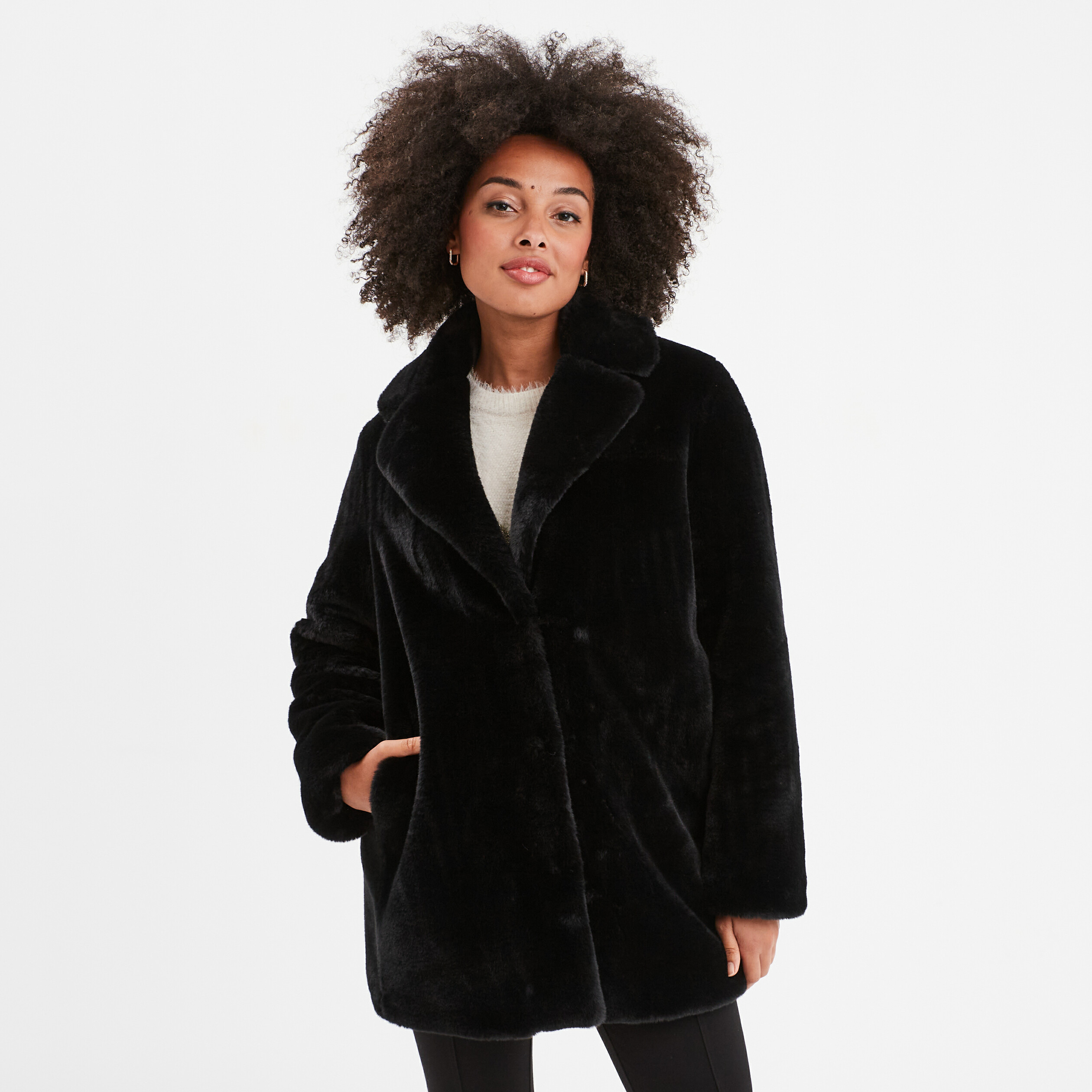 Manteau fourrure synthetique Mosquitos noir femme La Halle