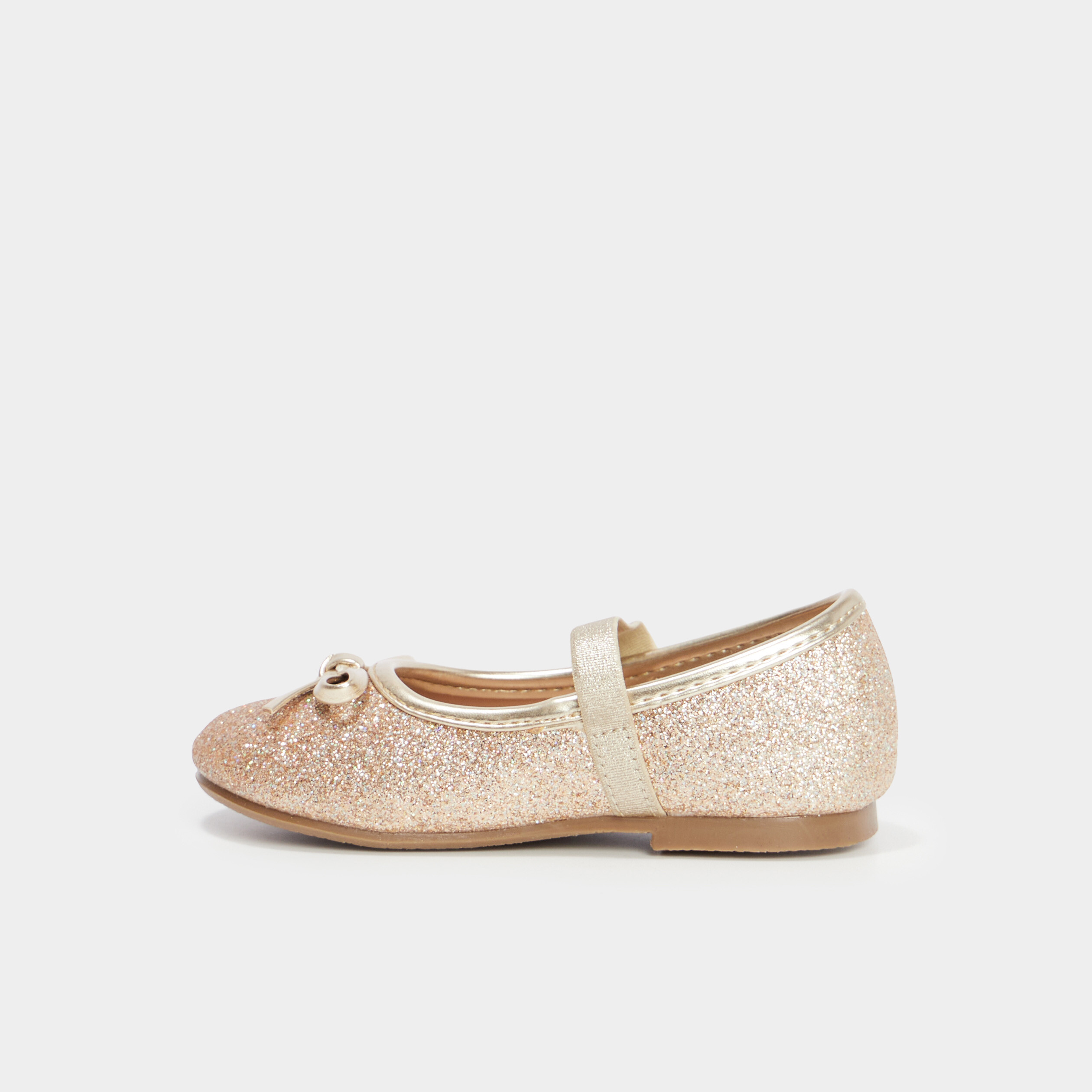 Ballerines &agrave; paillettes et noeuds jaune or b&eacute;b&eacute; fille
